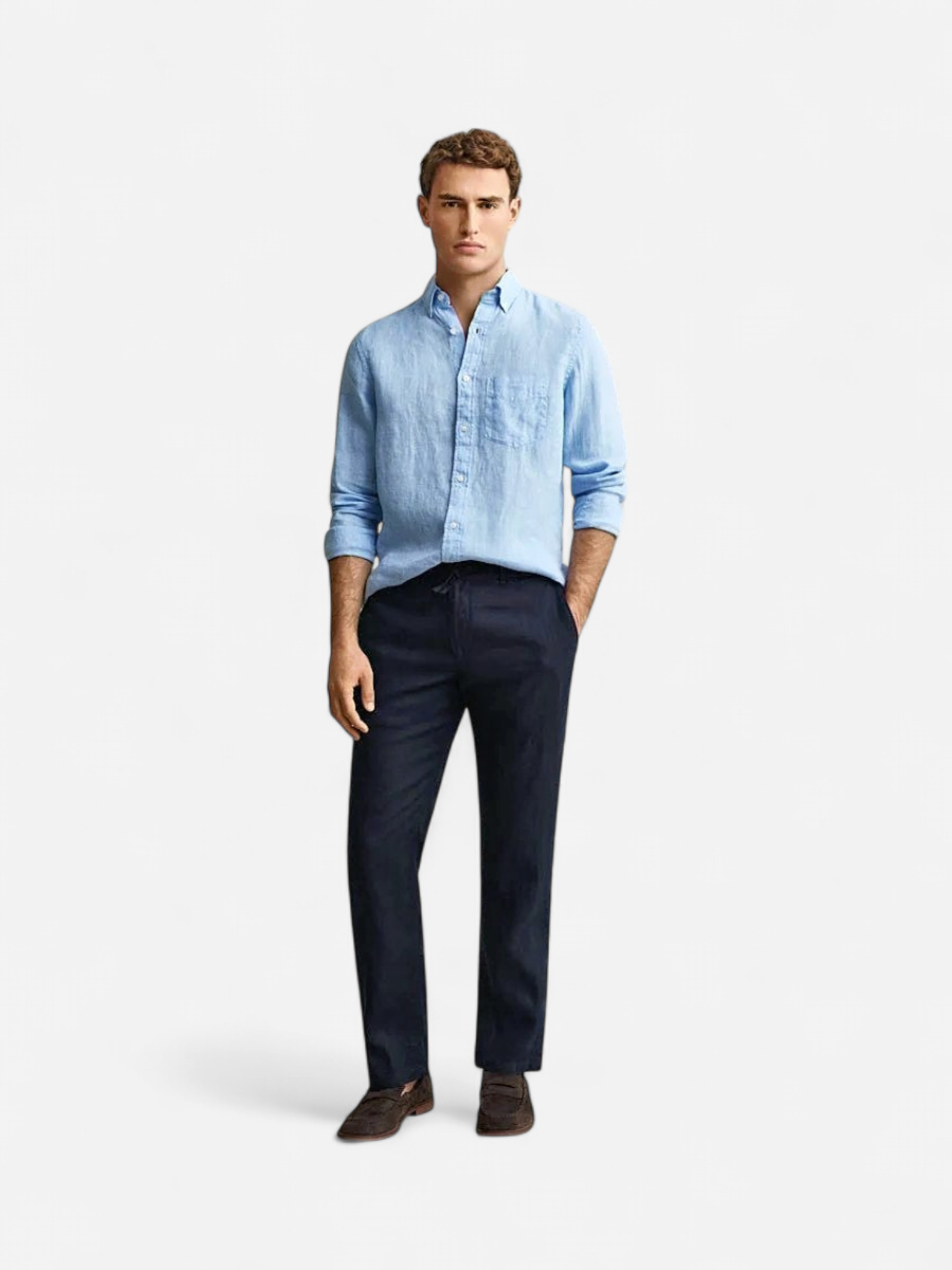 Gant miesten housut Regular Linen Pant, tummansininen - Kekäle.fi