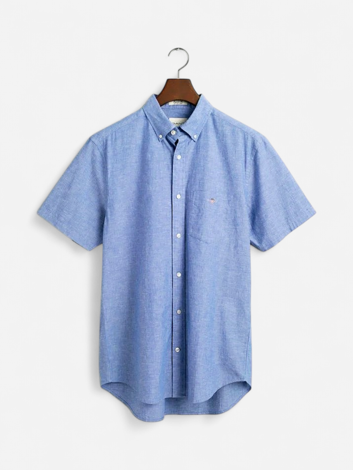 Gant miesten kauluspaita K Reg Cotton Linen SS Shirt, sininen - Kekäle.fi