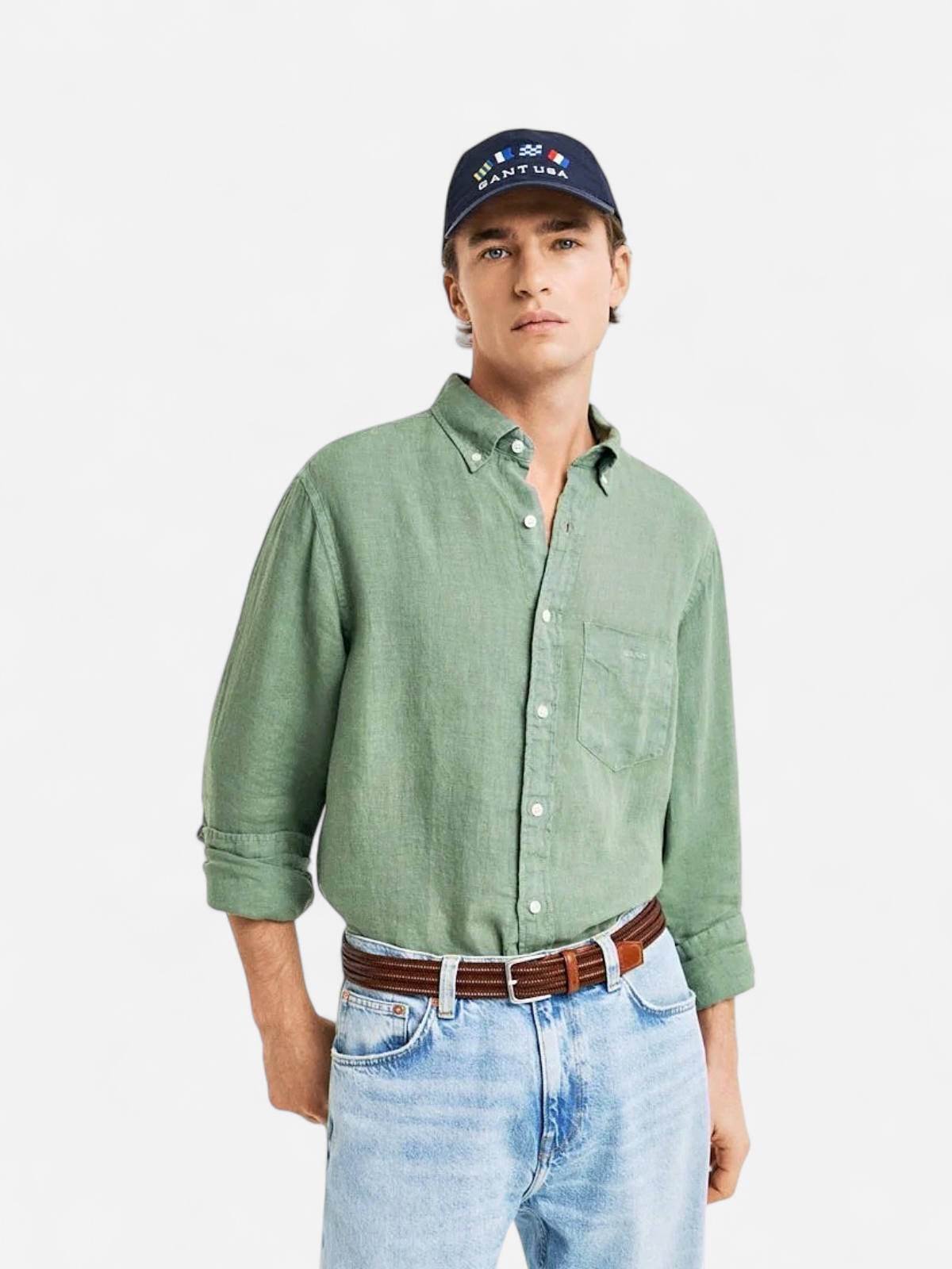 Gant miesten kauluspaita K Reg Garment Dyed Linen Shirt, vihreä - Kekäle.fi