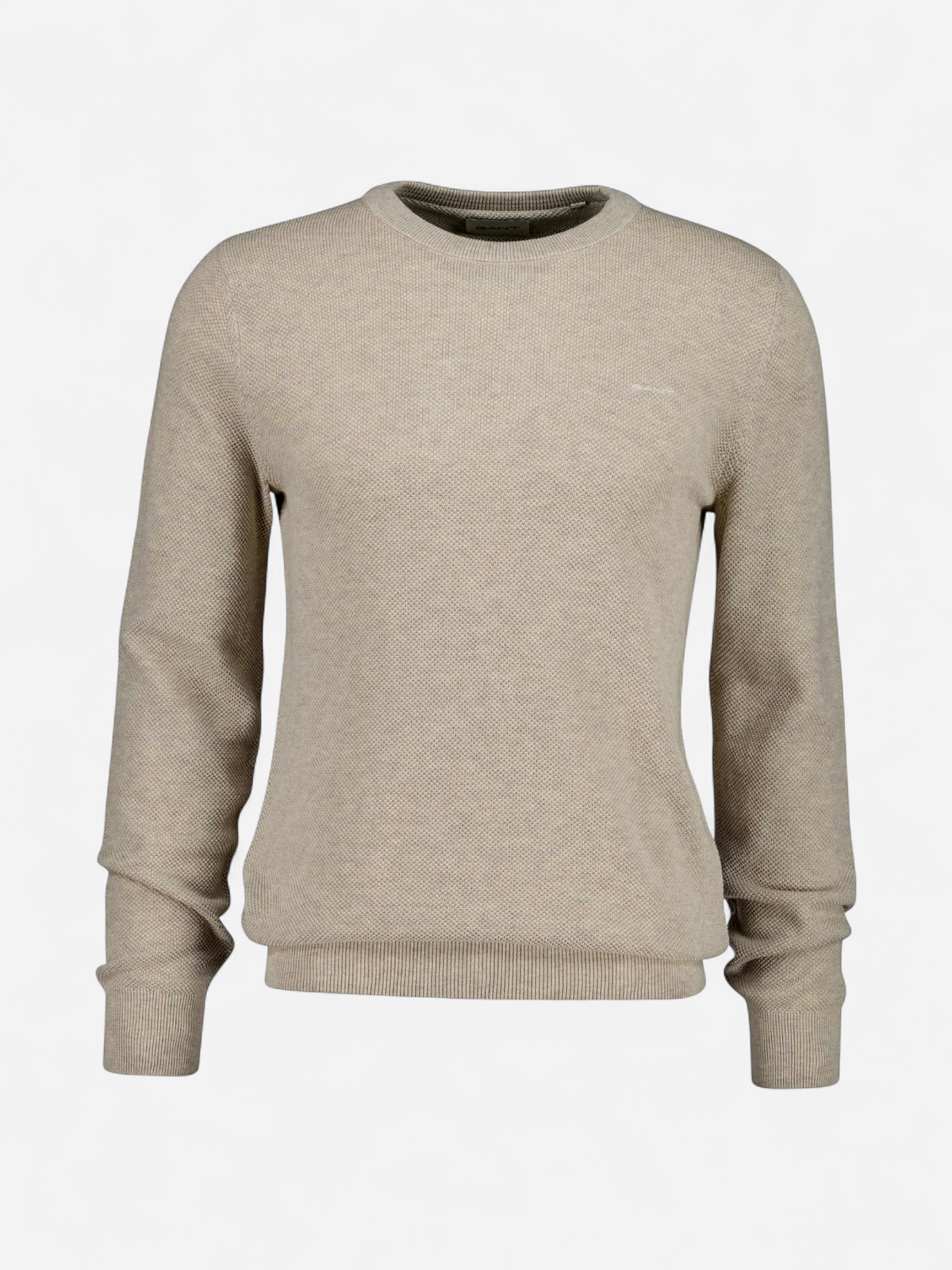 Gant miesten neulepusero Cotton Pique C-Neck, beige - Kekäle.fi