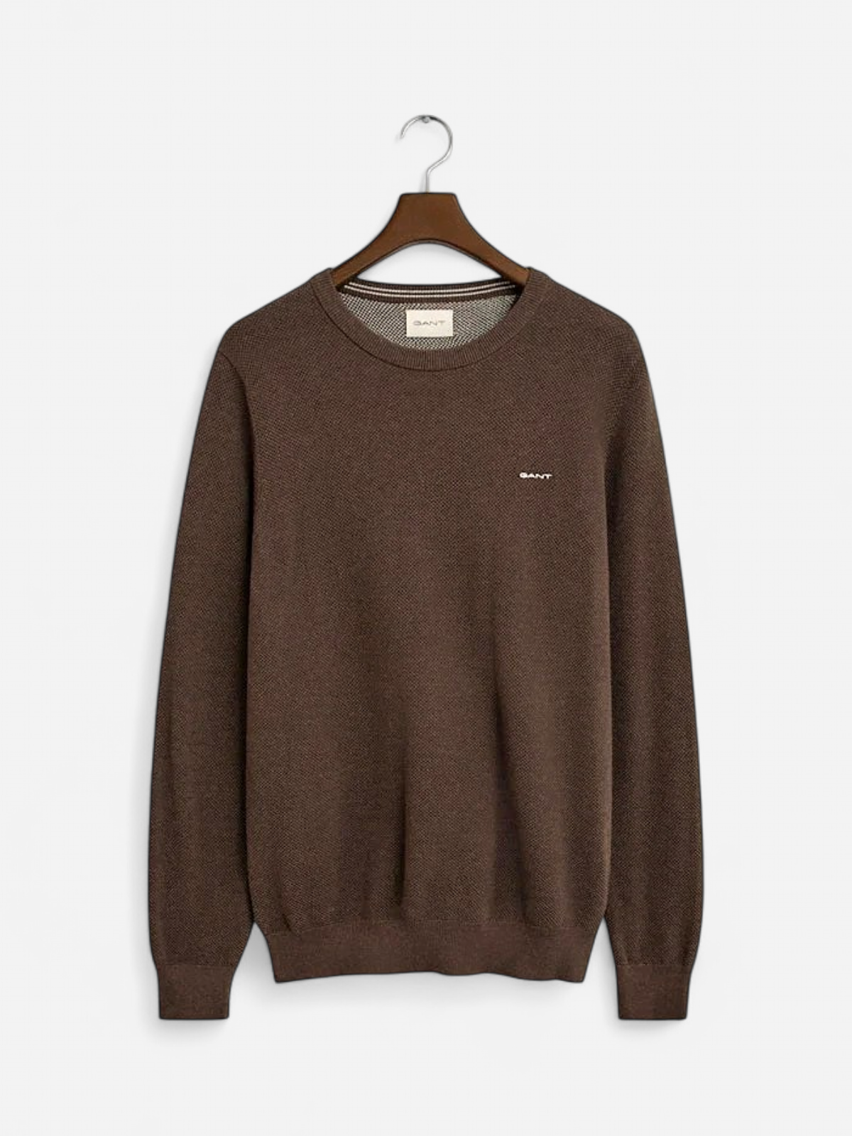 Gant miesten neulepusero Cotton Pique C-Neck, tummanruskea - Kekäle.fi
