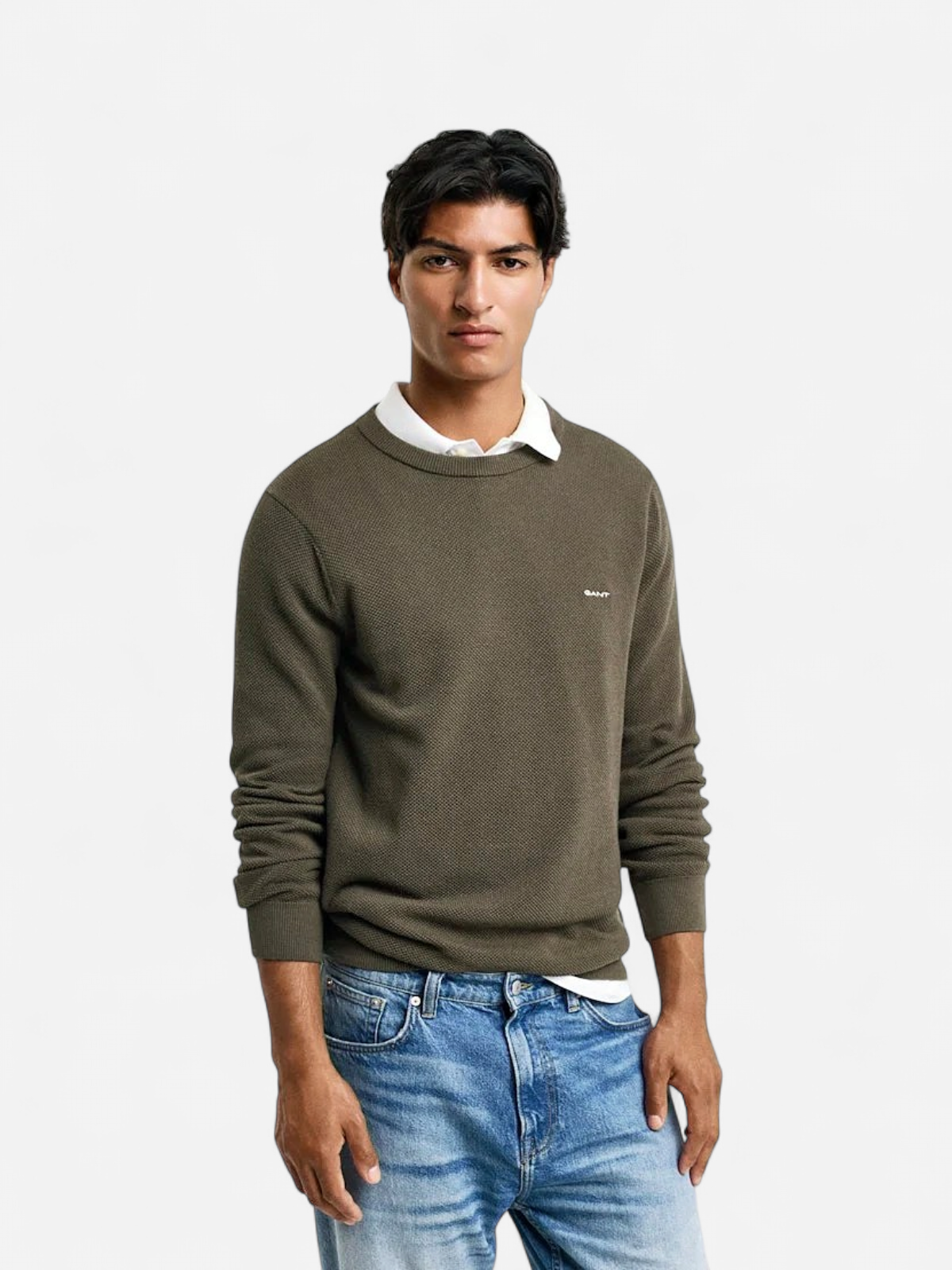 Gant miesten neulepusero Cotton Pique C-Neck, tummanvihreä - Kekäle.fi