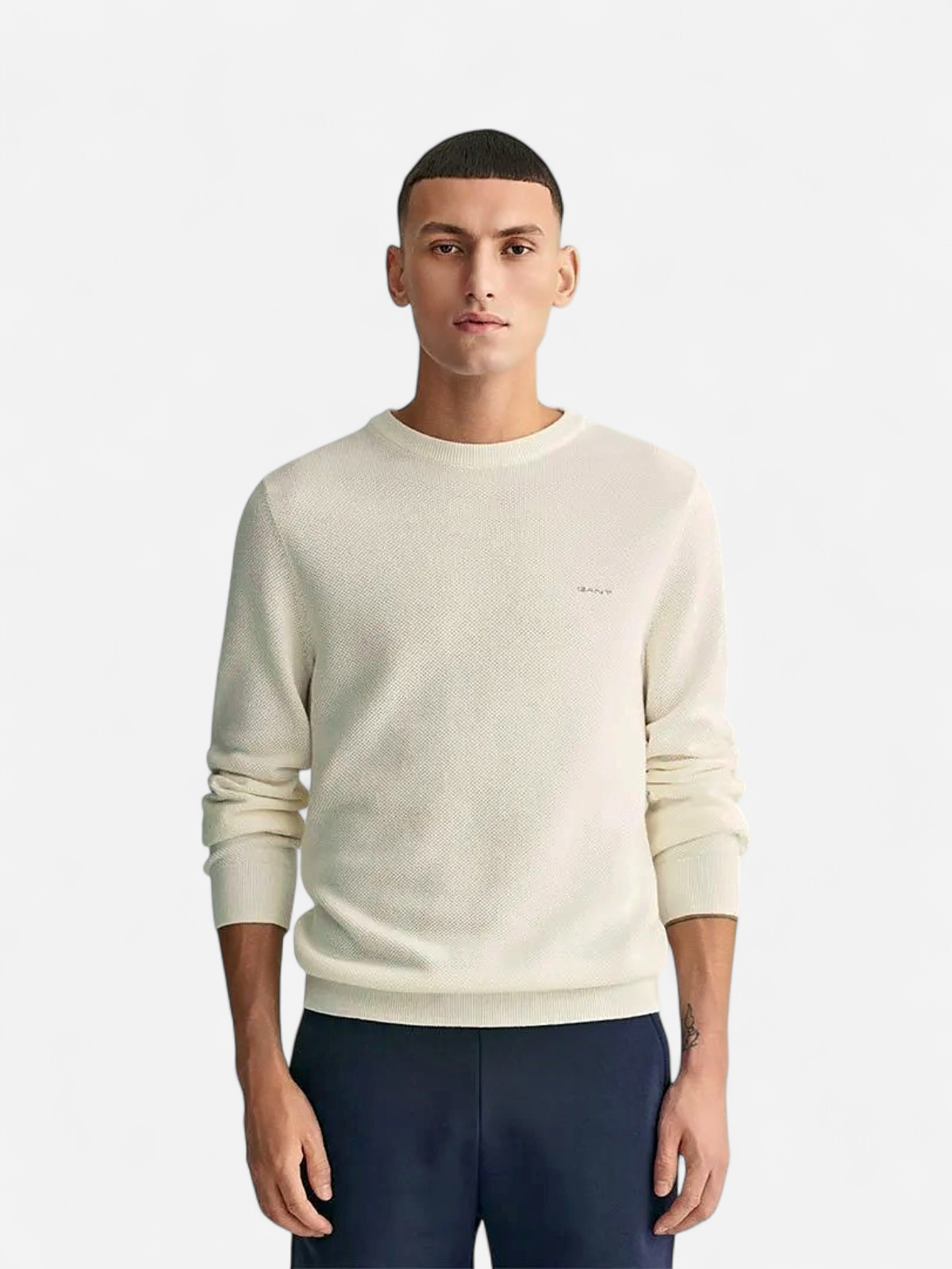 Gant miesten neulepusero K Cotton Pique C-Neck, kerma - Kekäle.fi