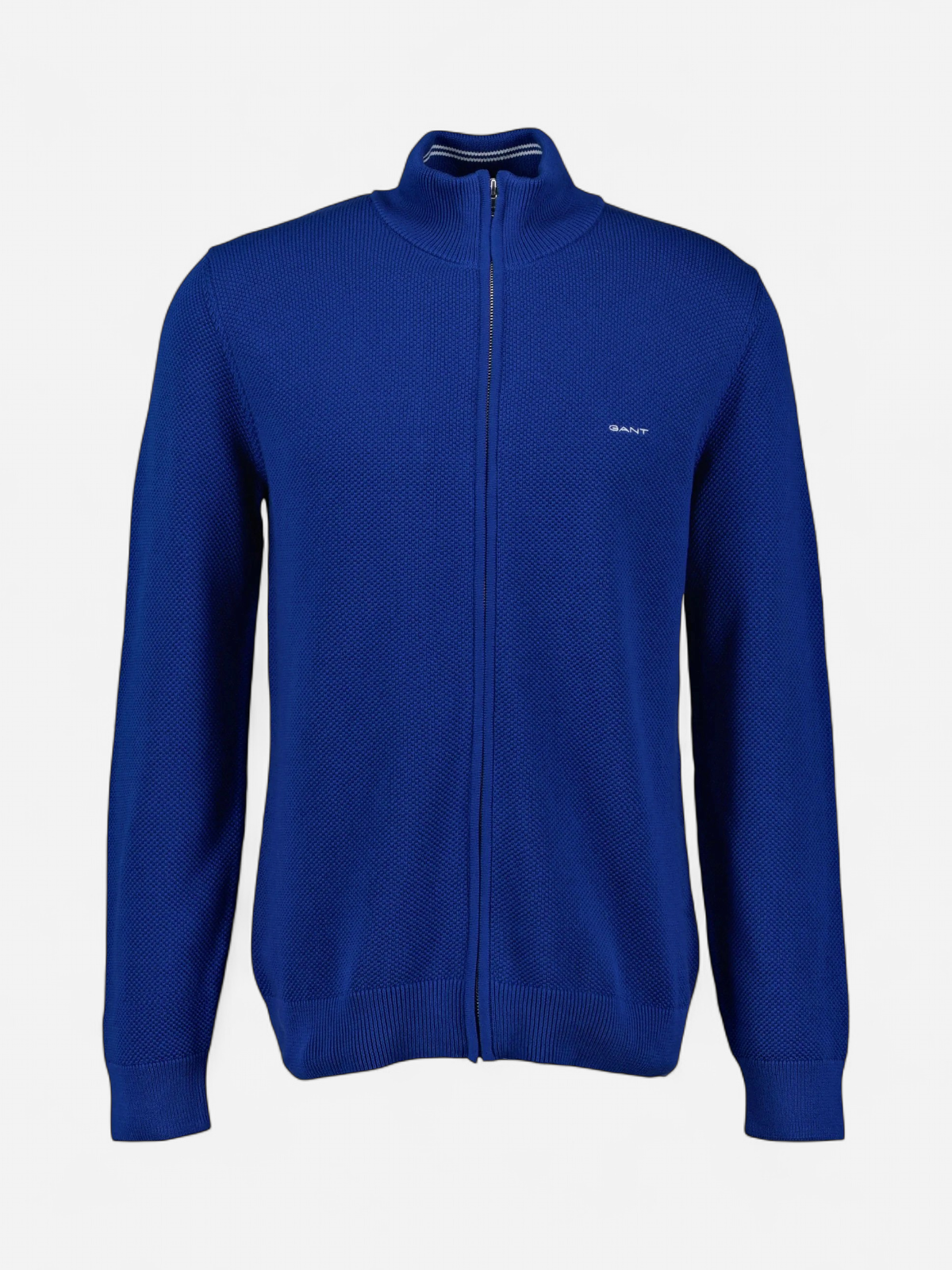 Gant miesten neuletakki K Cotton Pique Zip Cardigan, sininen - Kekäle.fi
