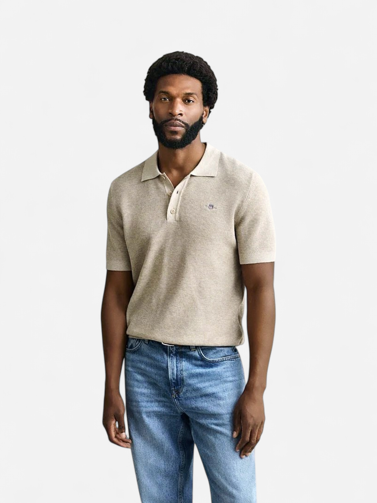 Gant miesten pikeepaita Micro Textured Cotton SS Polo, vaalea beige - Kekäle.fi
