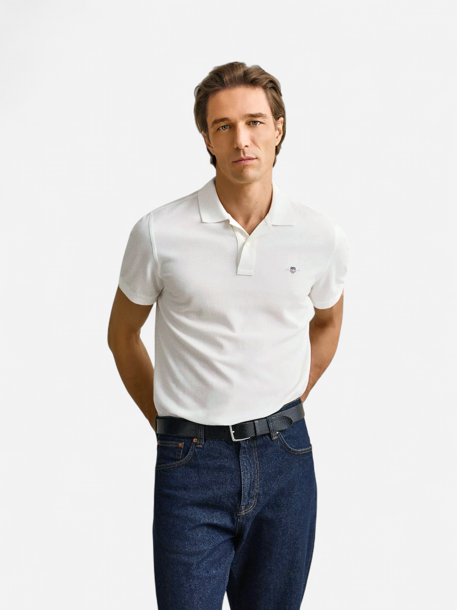 Gant miesten pikeepaita Regular Fit Shield Piqué Polo Shirt, valkoinen - Kekäle.fi