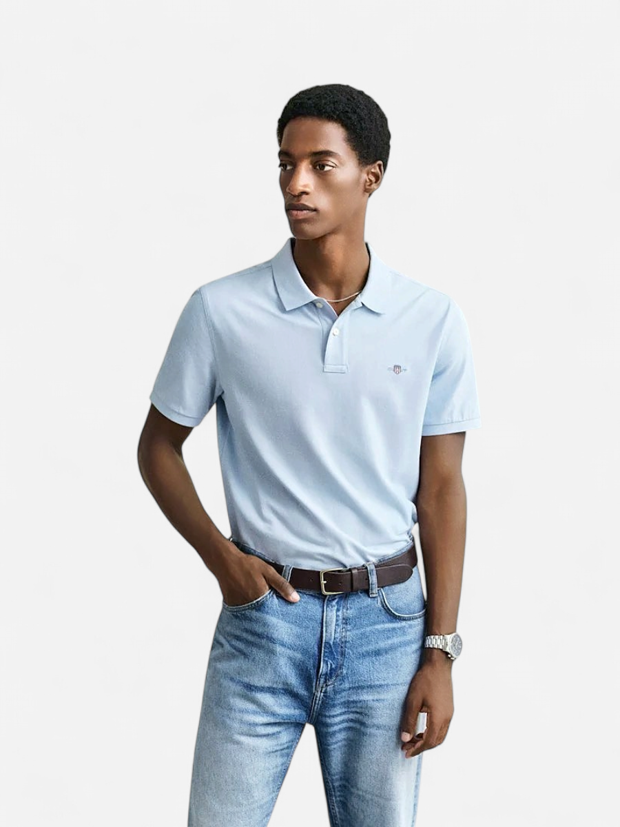 Gant miesten pikeepaita Shield SS T-shirt, vaaleansininen - Kekäle.fi