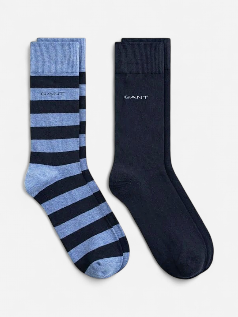 Gant miesten sukat Barstripe And Solid 2-pack, tummansininen - Kekäle.fi