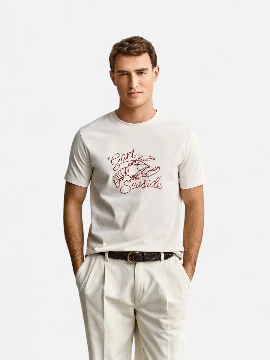 Gant miesten t-paita Embroidered T-paita, valkoinen - Kekäle.fi