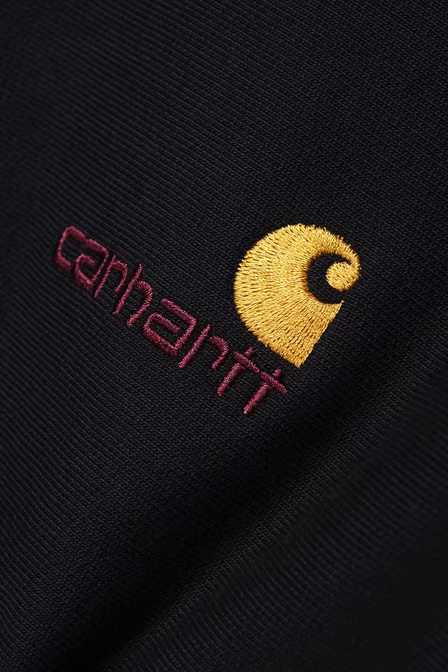 Carhartt miesten collegepaita Half Zip American Script Sweatshirt, musta