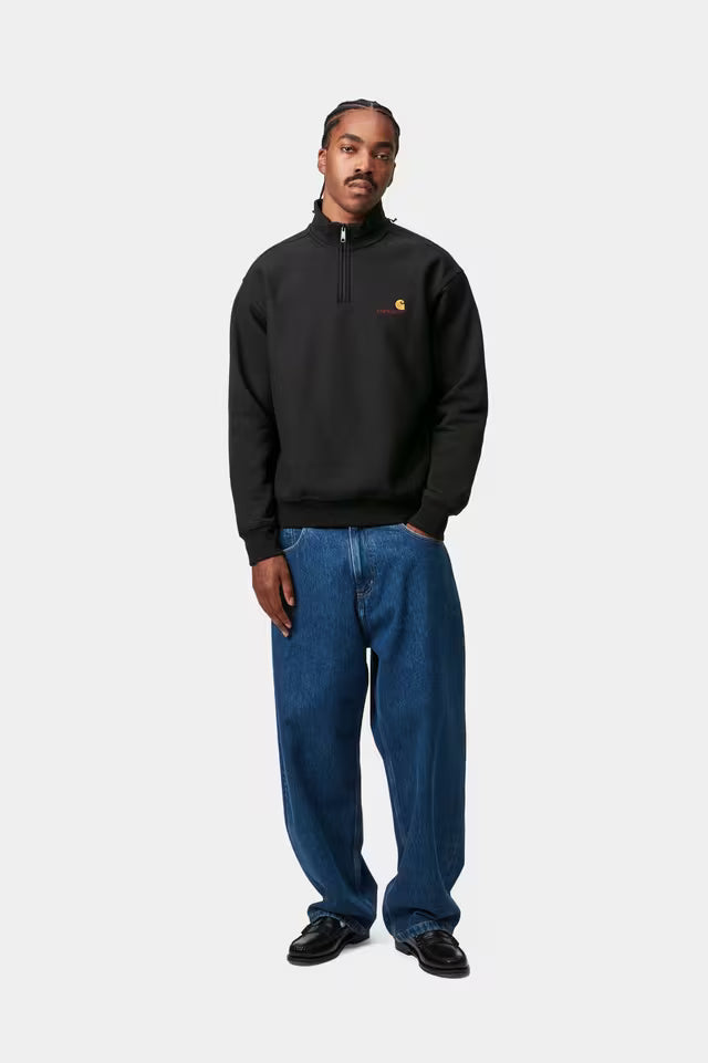 Carhartt miesten collegepaita Half Zip American Script Sweatshirt, musta