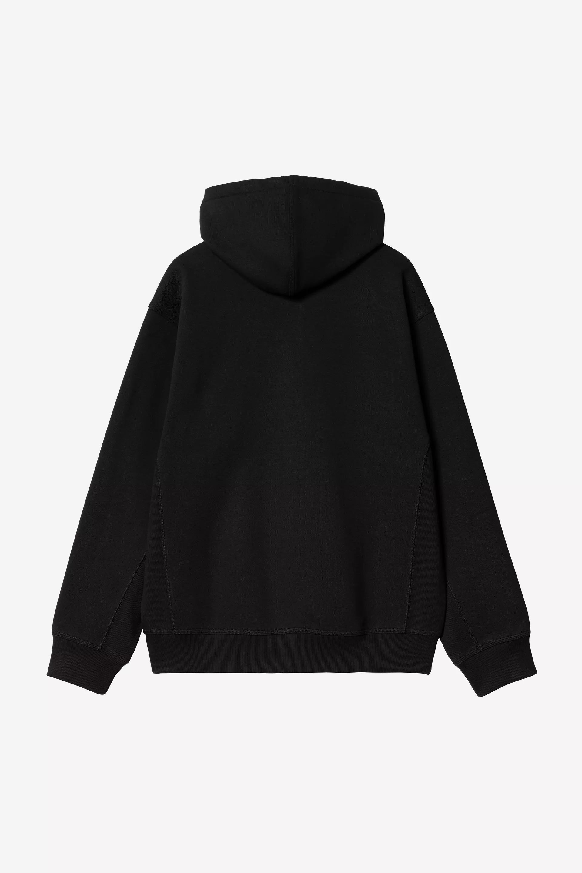 Carhartt miesten huppari Hooded American Script Jacket, musta, on yksivärinen musta huppari, jossa on suora leikkaus, pitkä hiha ja kiinteä huppu.