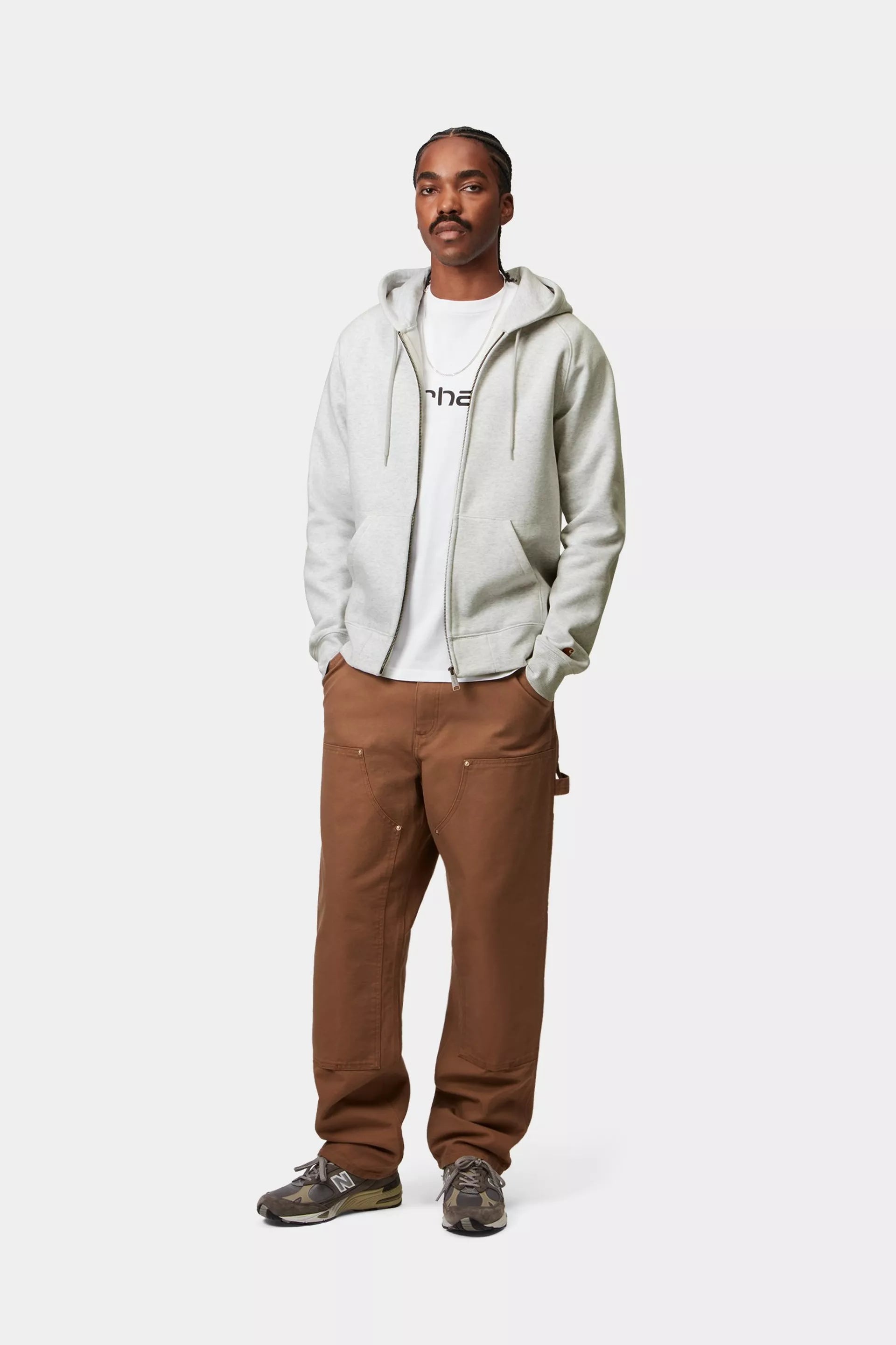 Carhartt miesten Huppari Hooded Chase Jacket, Vaaleanharmaa meleerattu