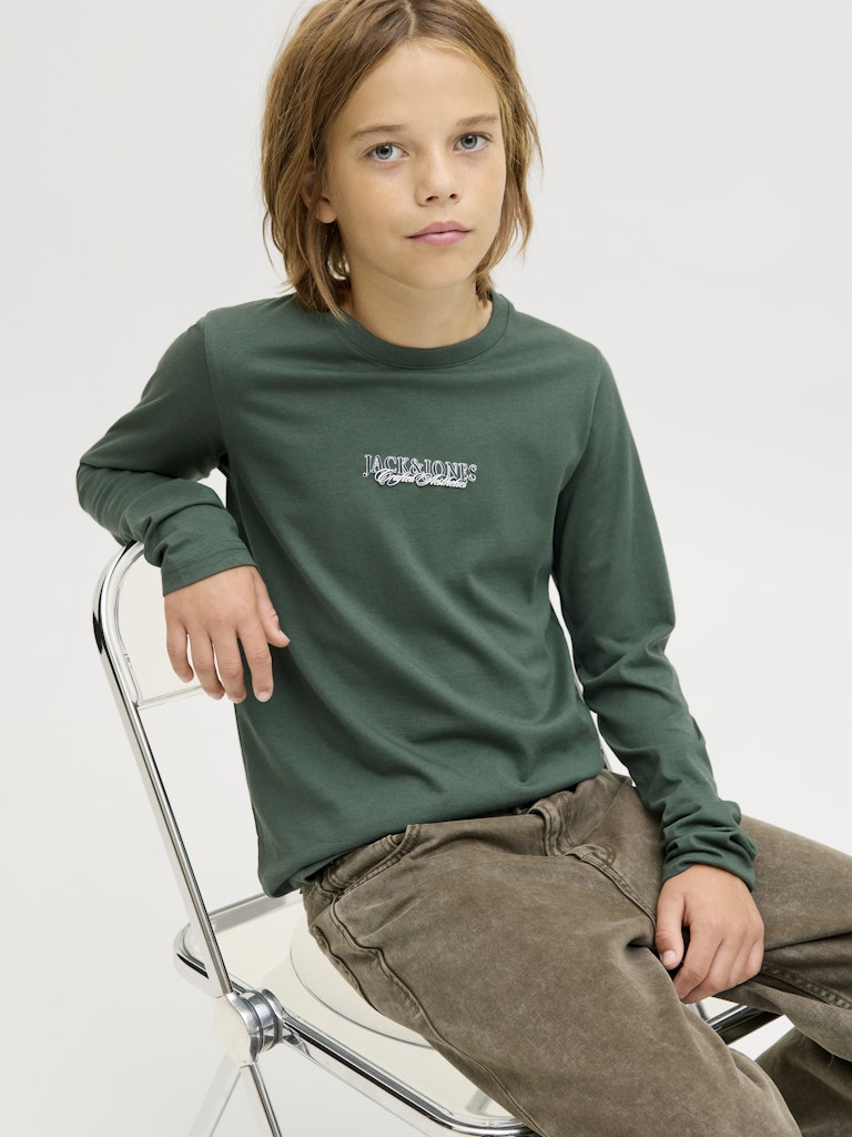 Jack and Jones Junior lasten paita JORBLEECKER MINIMAL TEE LS CREW NECK JNR, vihreä