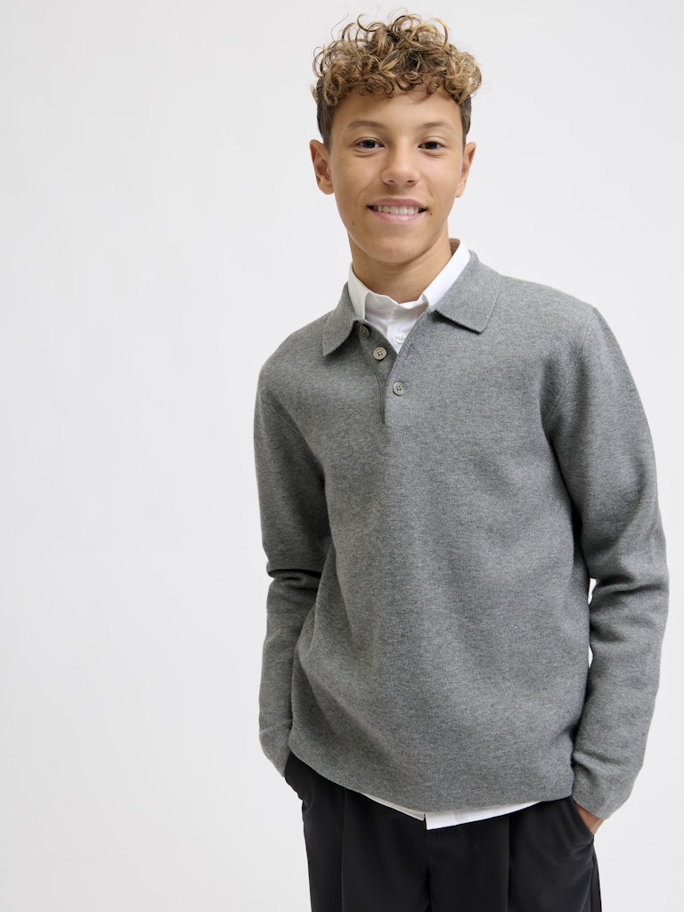 Jack and Jones Junior lasten neulepusero JPRBLABRADFORT KNIT POLO LN JNR, harmaa