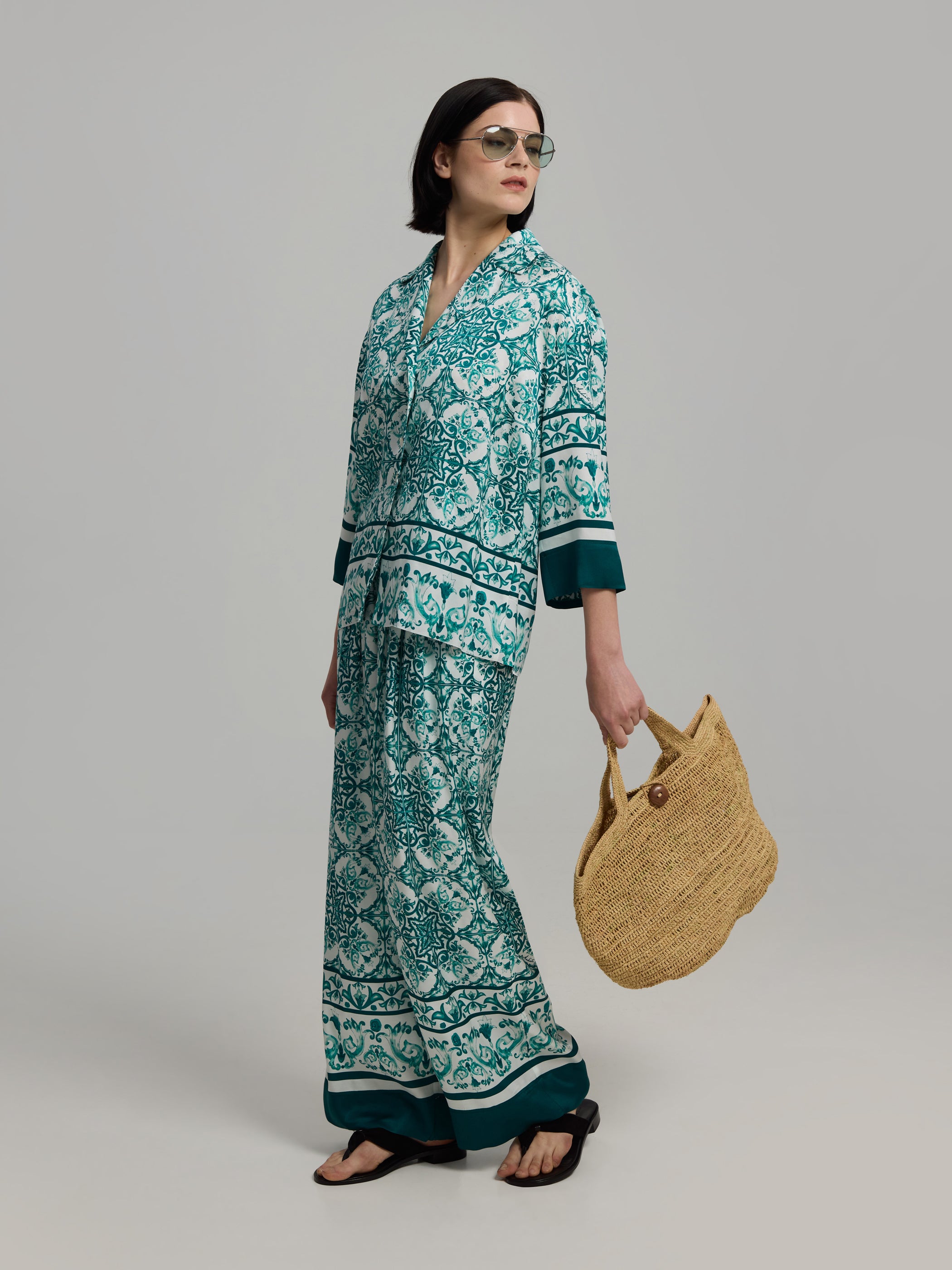 Andiata naisten housut Karie Trousers, vihreä kuosi