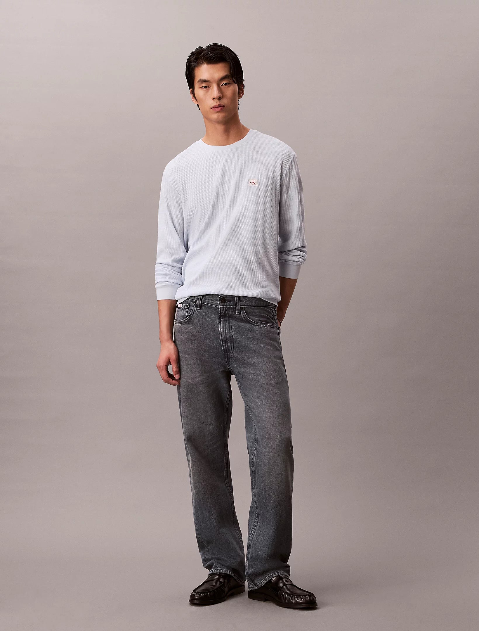 Calvin Klein Jeans miesten pitkähihainen paita LS Waffle Badge Crenwnk Tee, vaaleansininen