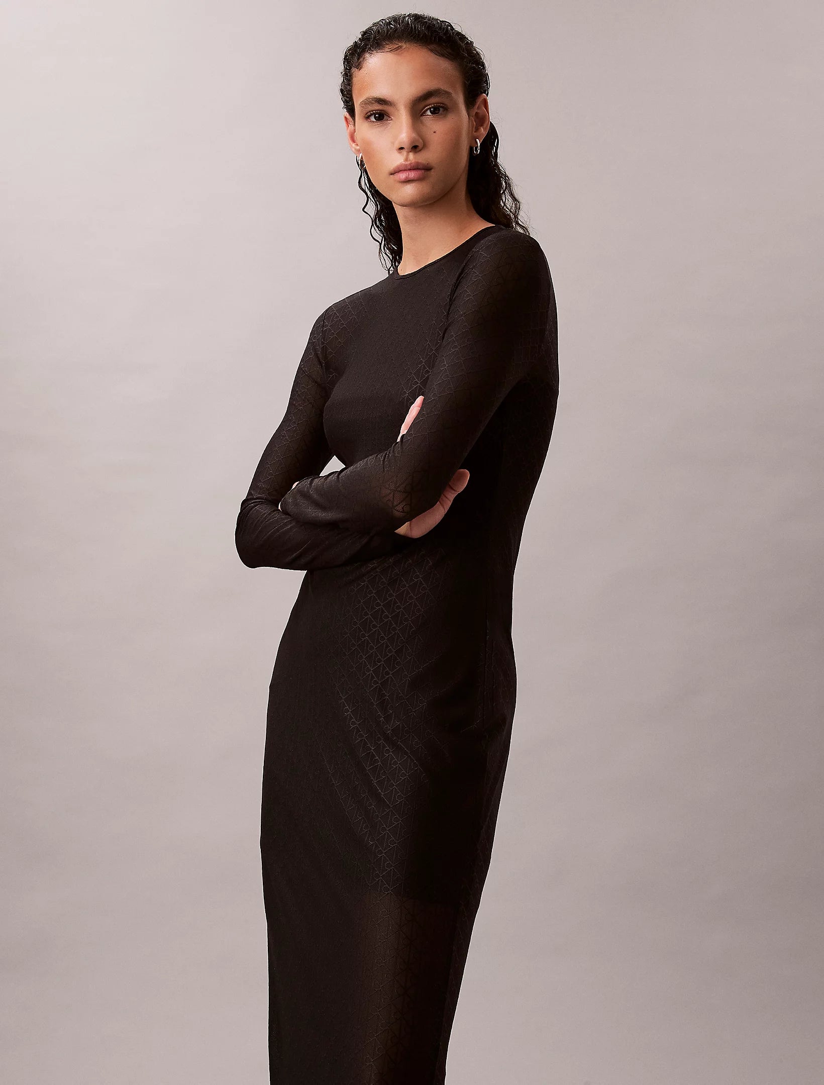 Calvin Klein Jeans naisten mekko LS AOP Lace Maxi Dress, musta