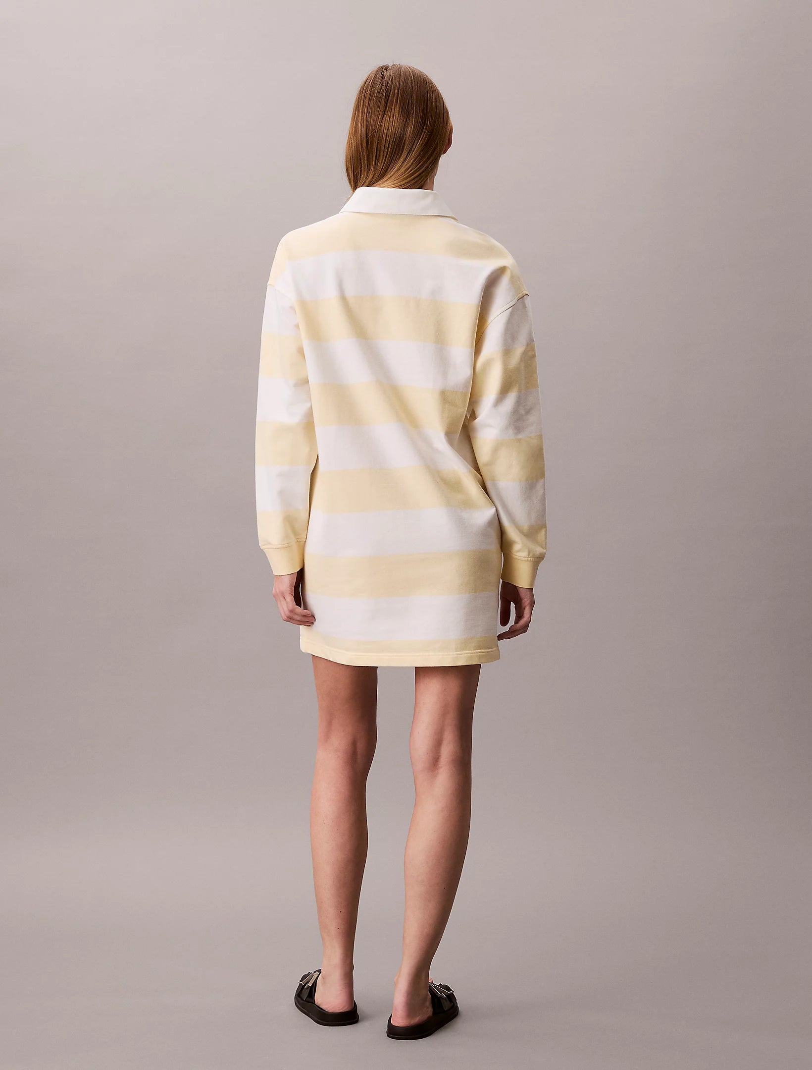 Calvin Klein Jeans naisten paitamekko LS Varsity Stripe Mini Polo Dress, raidallinen keltainen