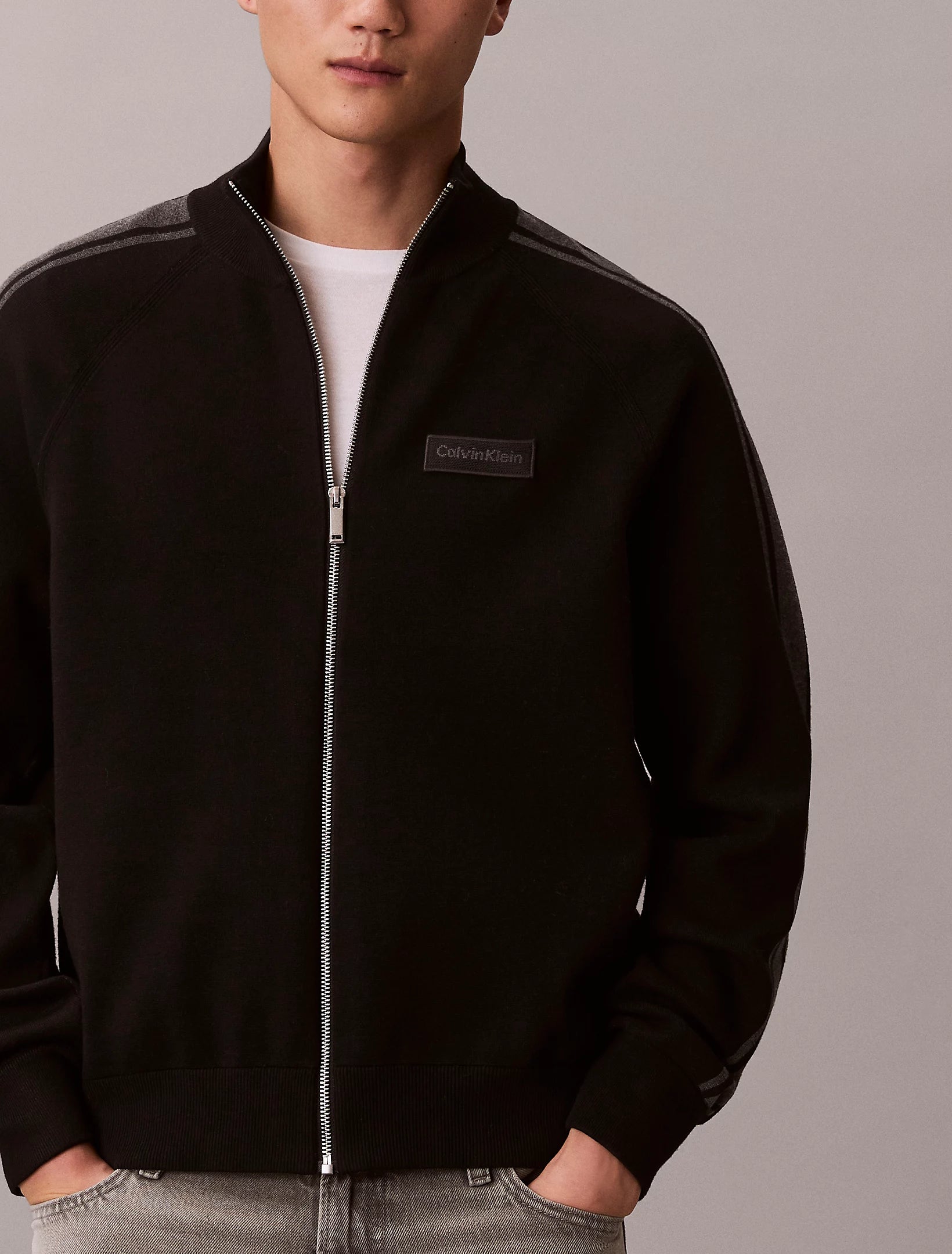 Calvin Klein miesten neuletakki LS Tech Knit Track Jacket FZ SWT, musta