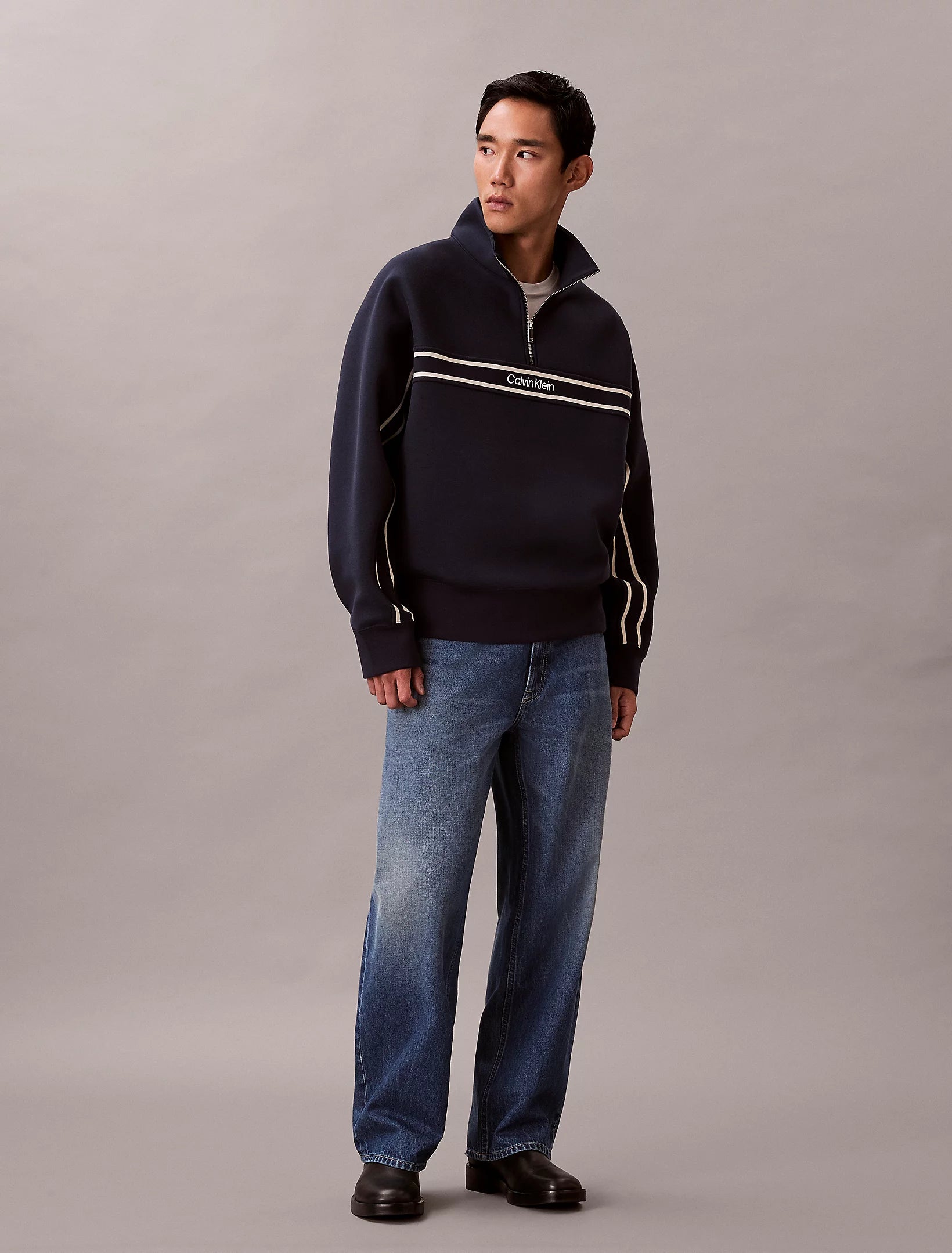 Calvin Klein Jeans miesten collegepaita LS Cotton Spacer Stripe Rib QTR, tummansininen