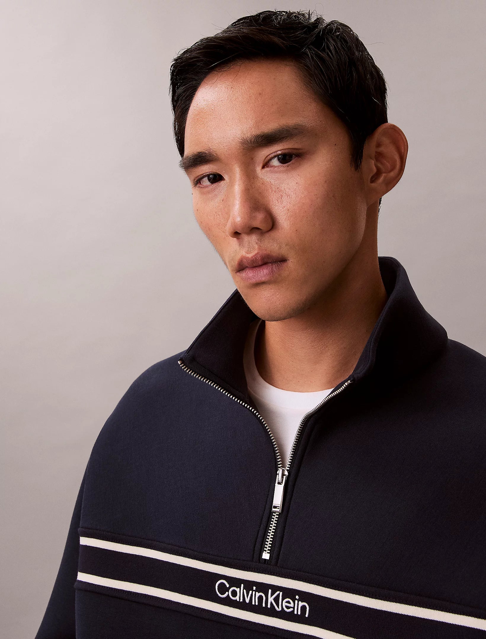 Calvin Klein Jeans miesten collegepaita LS Cotton Spacer Stripe Rib QTR, tummansininen