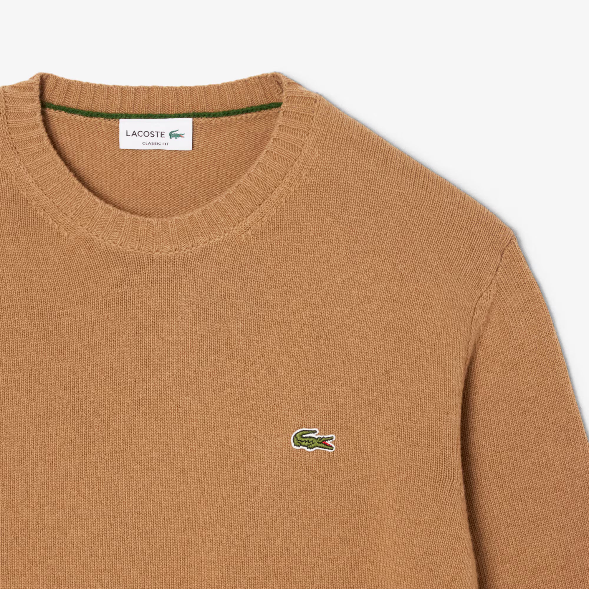 Lacoste miesten neulepusero K MONOCHROME CARDED WOOL NECK SWEATER, kameli