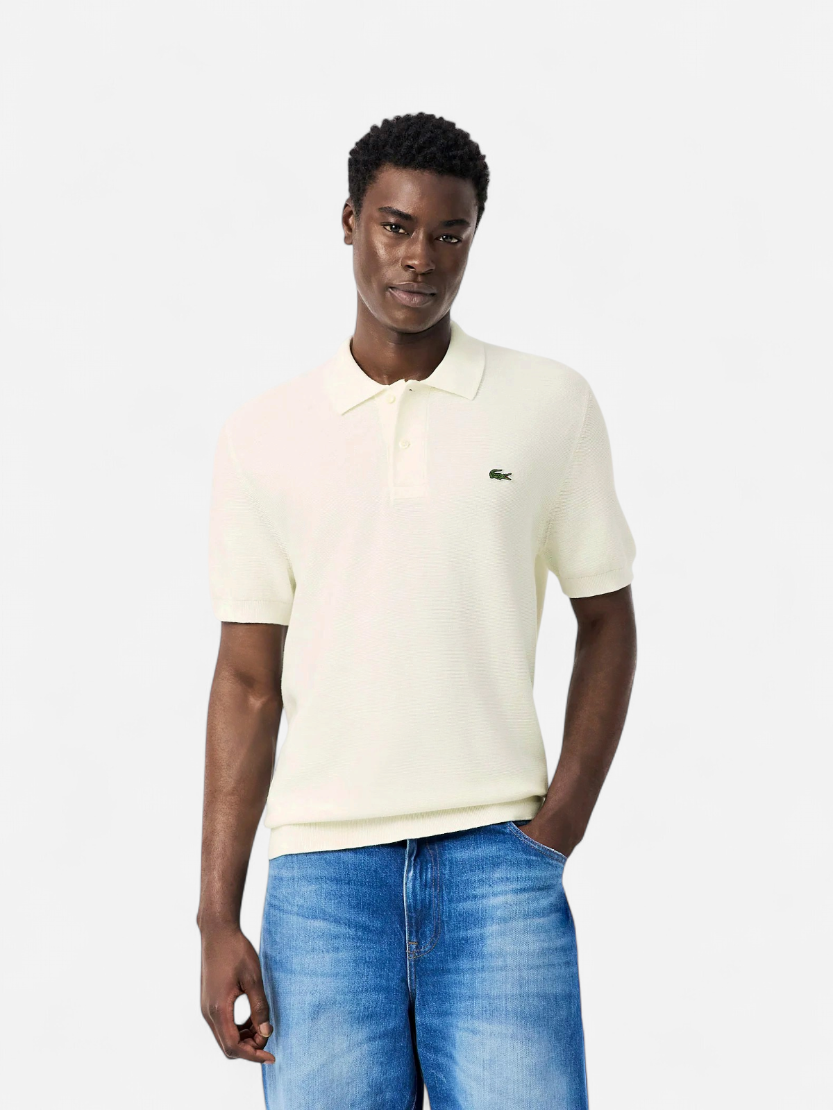 Lacoste miesten pikeepaita Fineknit Cotton Polo Collar SS Sweater, valkoinen - Kekäle.fi