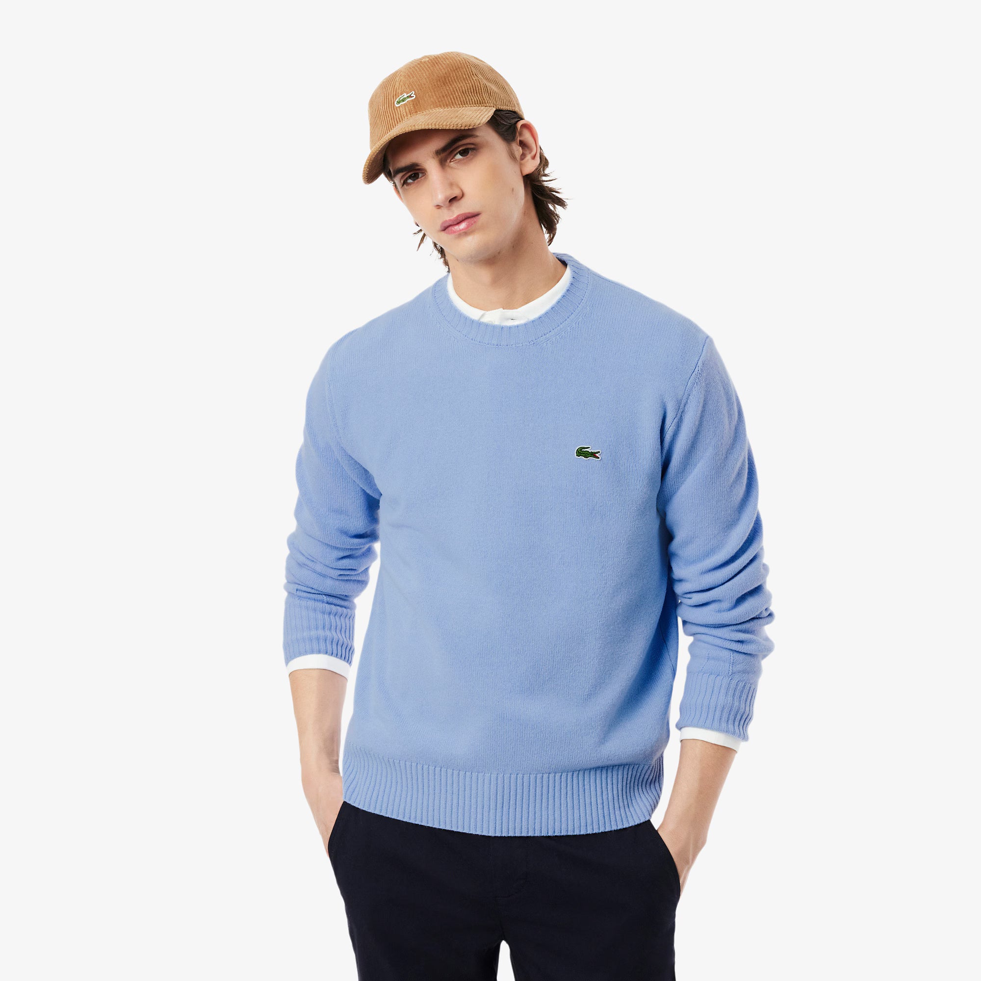 Lacoste miesten neulepusero K MONOCHROME CARDED WOOL NECK SWEATER, vaaleansininen