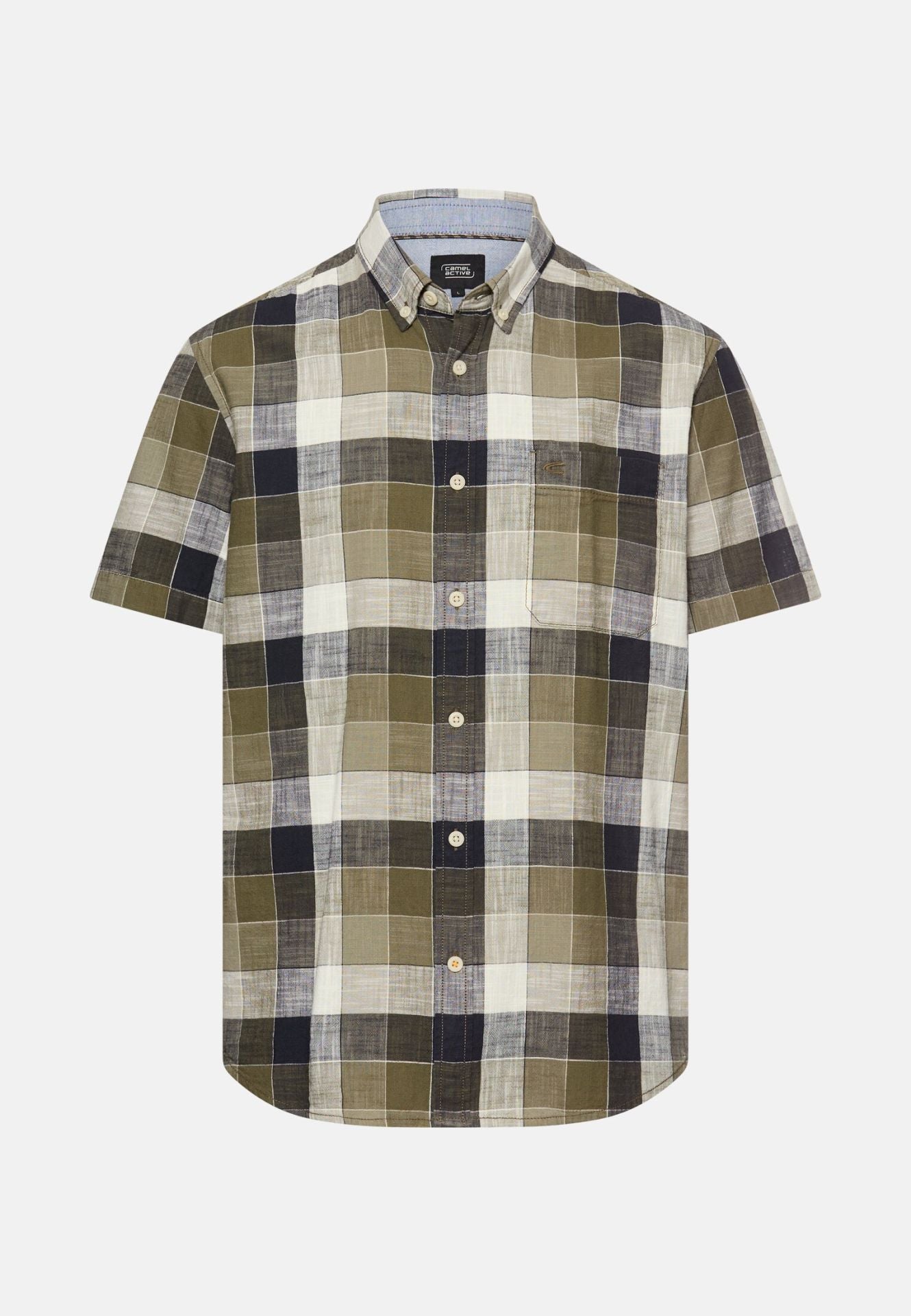 Camel Active miesten lyhythihainen kauluspaita Checked SS Shirt LOS, tummanvihreä