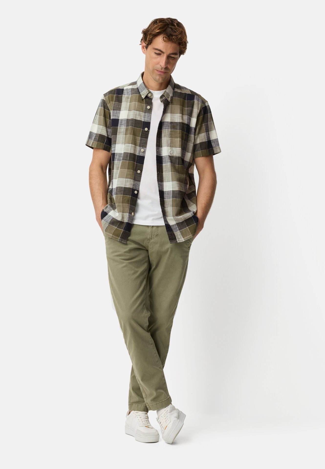 Camel Active miesten lyhythihainen kauluspaita Checked SS Shirt LOS, tummanvihreä
