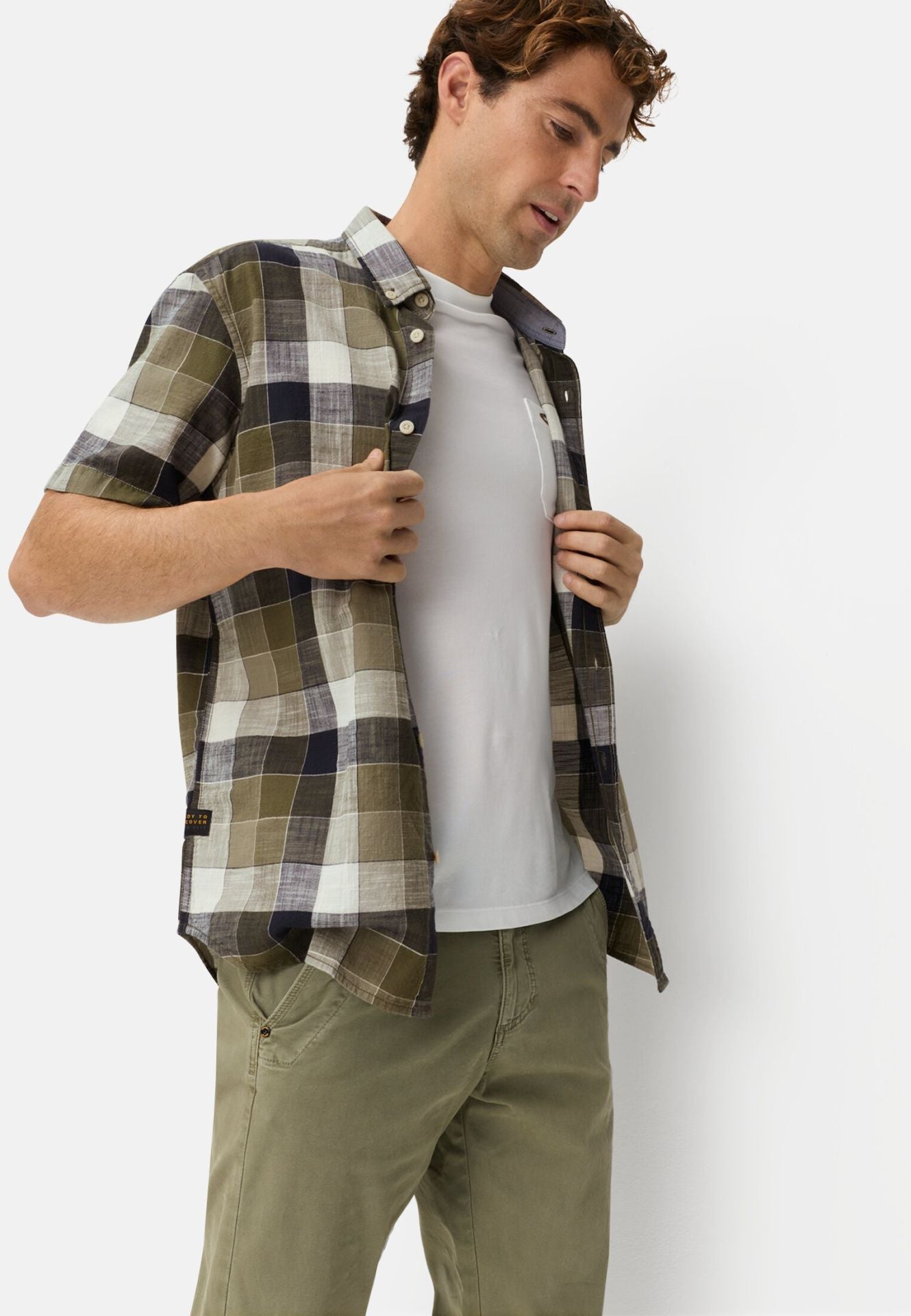 Camel Active miesten lyhythihainen kauluspaita Checked SS Shirt LOS, tummanvihreä
