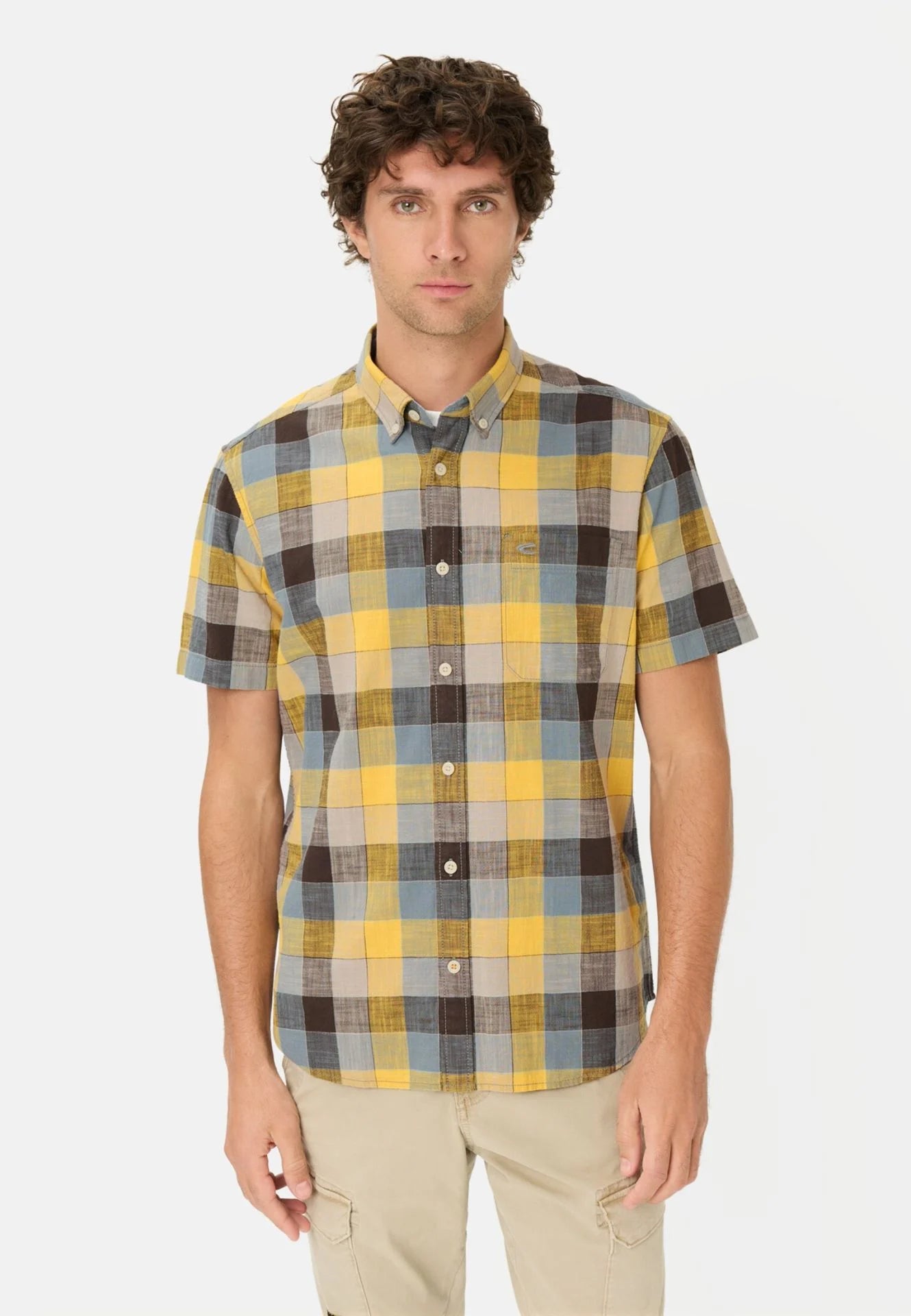 Camel Active miesten lyhythihainen kauluspaita Checked SS Shirt LOS, poltettu oranssi