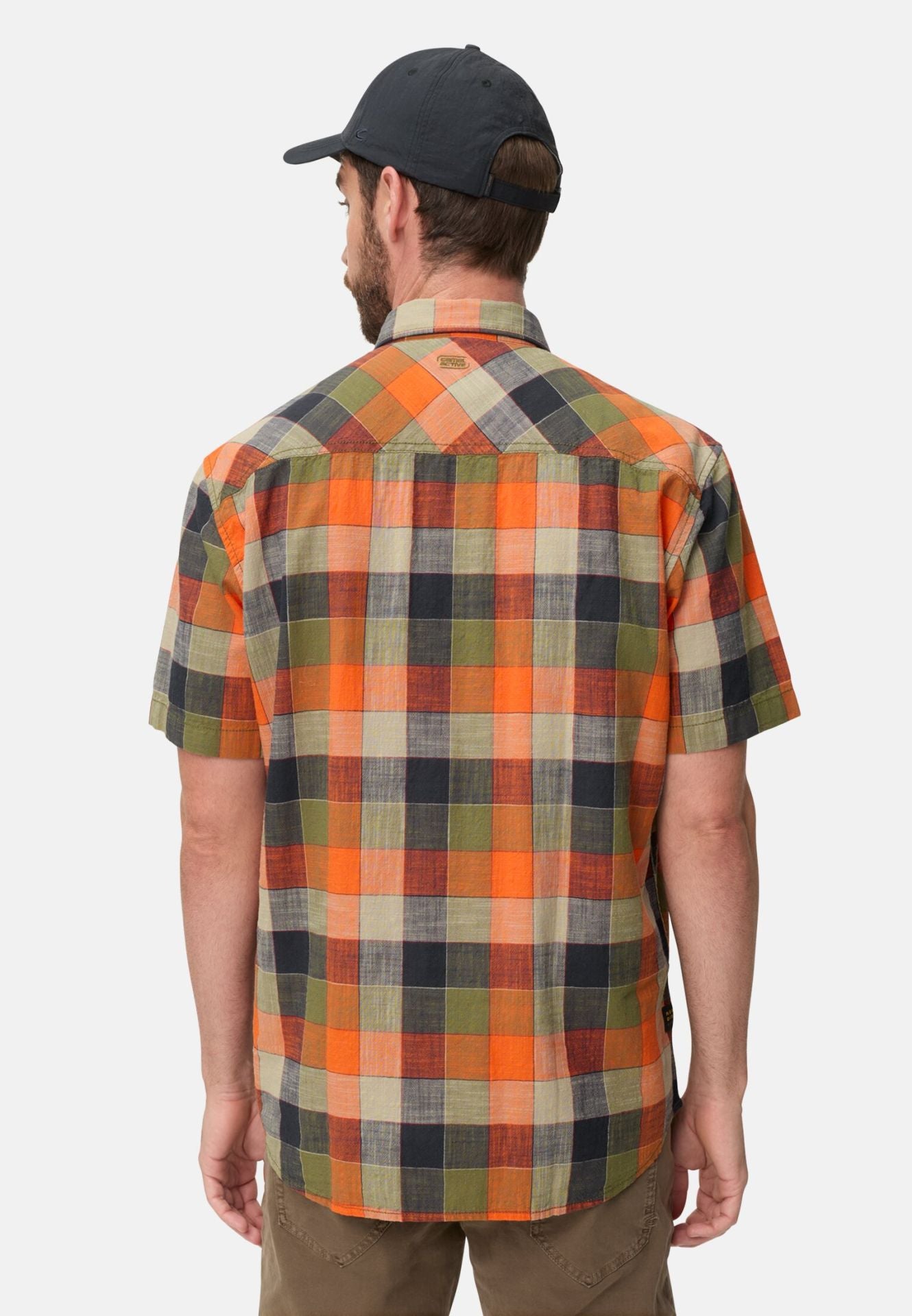 Camel Active miesten lyhythihainen kauluspaita Checked Shirt Los, oranssi ruutu