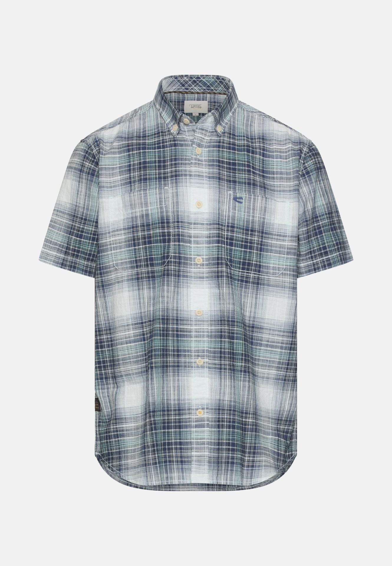 Camel Active miesten lyhythihainen kauluspaita Checked SS Shirt, sininen ruutu