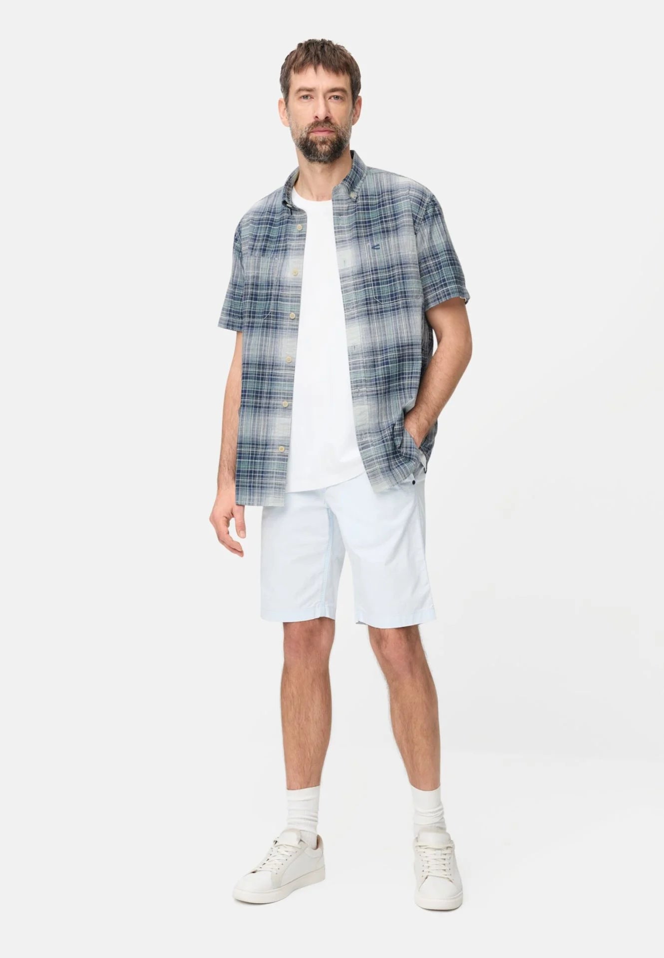 Camel Active miesten lyhythihainen kauluspaita Checked SS Shirt, sininen ruutu