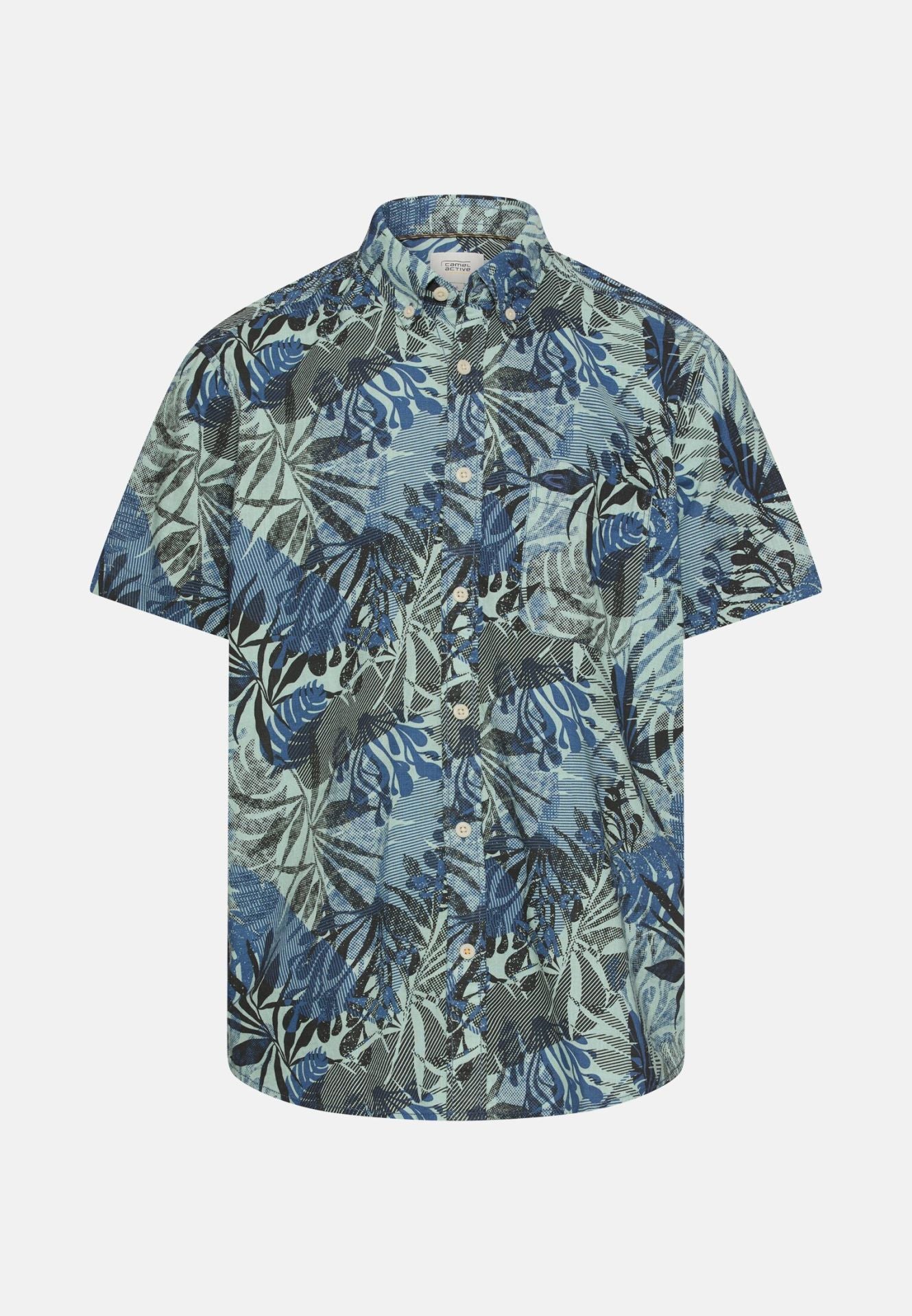 Camel Active miesten lyhythihainen kauluspaita Print SS Shirt LOS, sininen kuosi