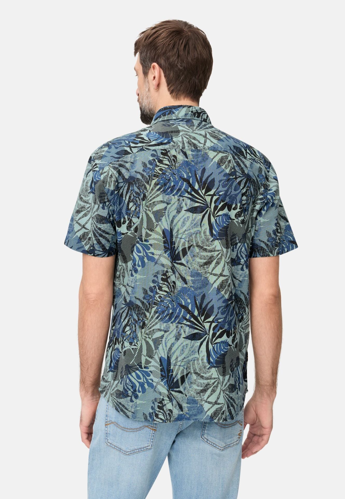 Camel Active miesten lyhythihainen kauluspaita Print SS Shirt LOS, sininen kuosi