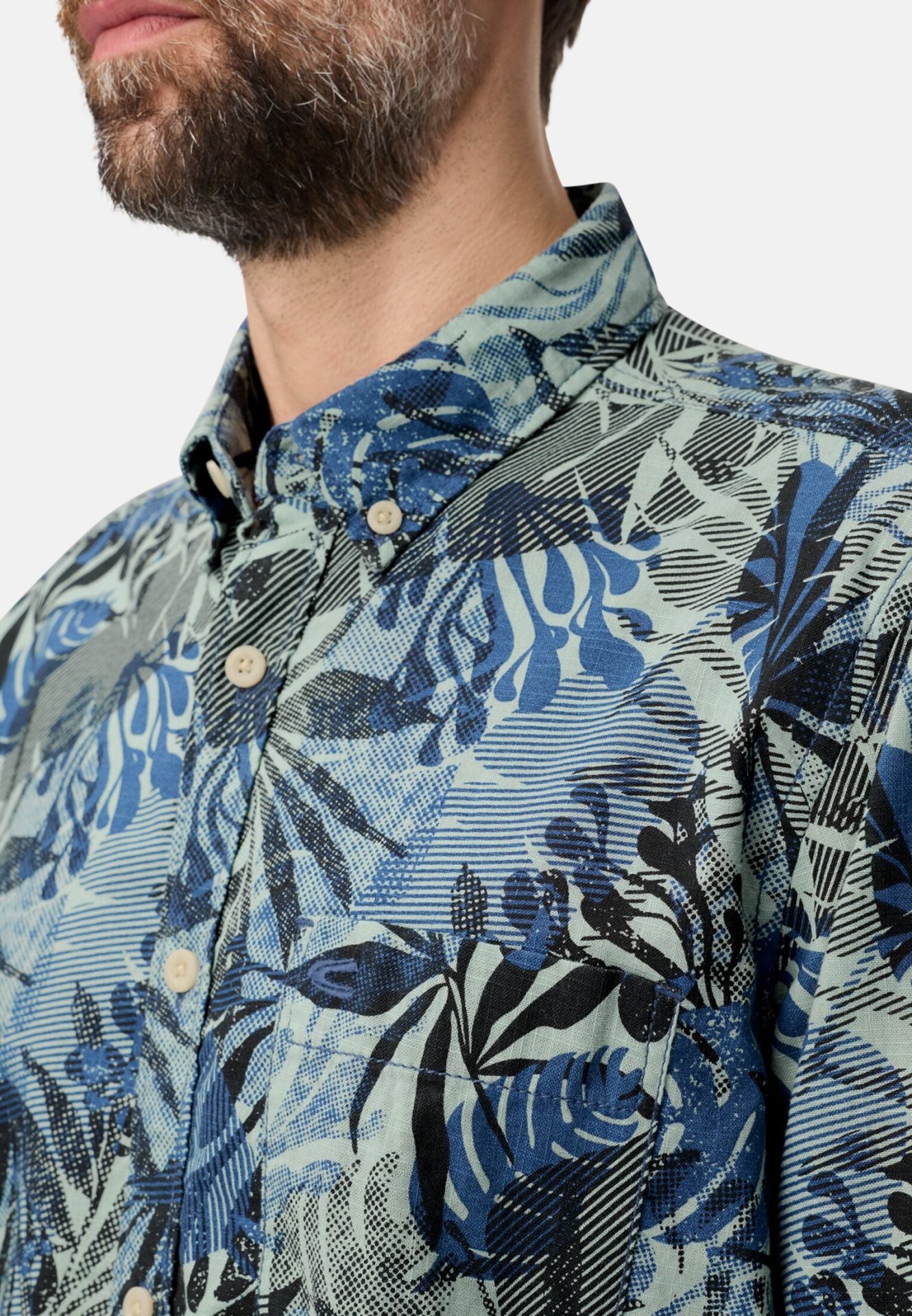 Camel Active miesten lyhythihainen kauluspaita Print SS Shirt LOS, sininen kuosi