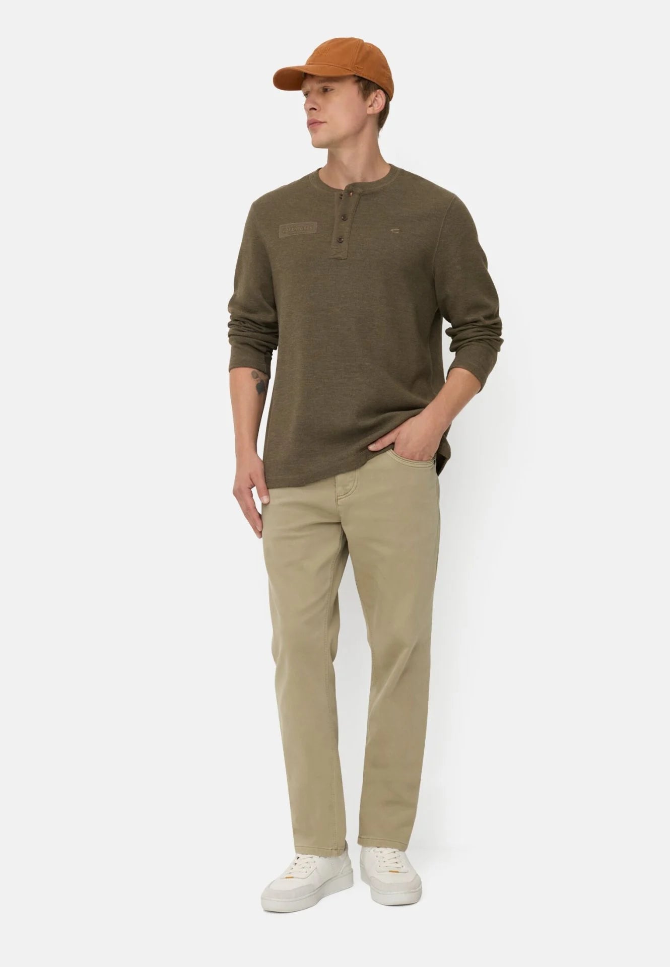 Camel Active miesten pitkähihainen paita Henley, khaki
