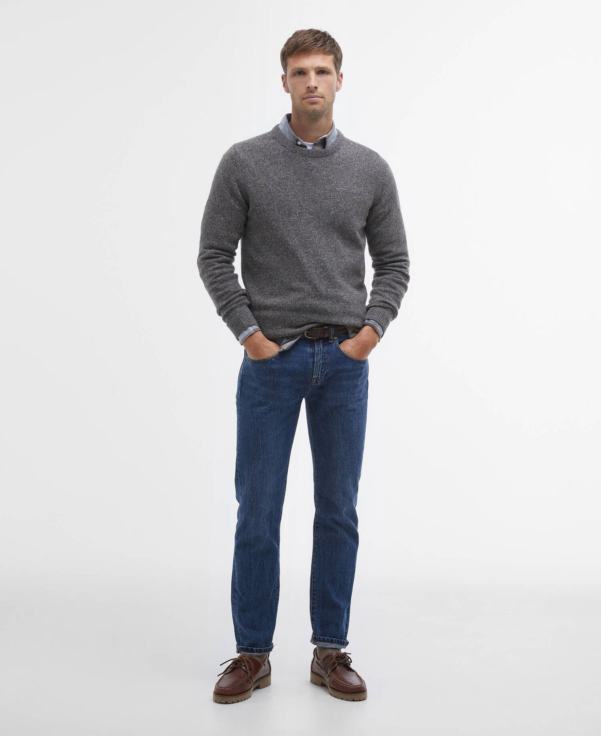 Barbour miesten neulepusero Essential Tisbury Crewneck, ruskeanharmaa