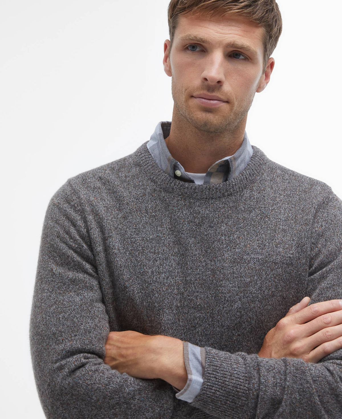 Barbour miesten neulepusero Essential Tisbury Crewneck, ruskeanharmaa