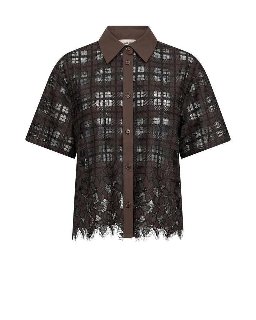 Mos Mosh naisten kauluspaita Lia River Lace Shirt, ruskea kuosi