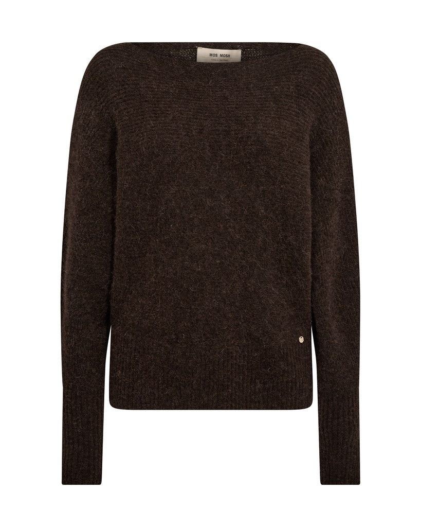 Mos Mosh naisten neulepusero MMThora Boatneck Knit, tummanruskea