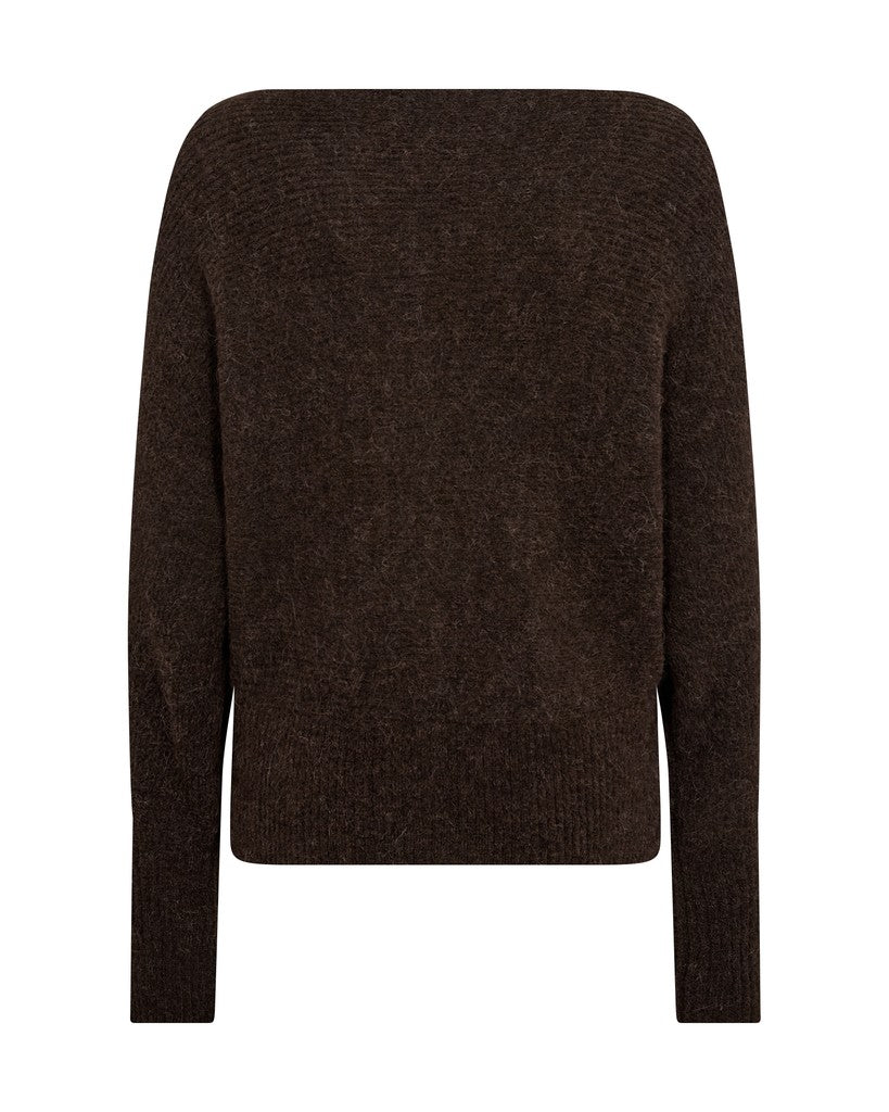 Mos Mosh naisten neulepusero MMThora Boatneck Knit, tummanruskea