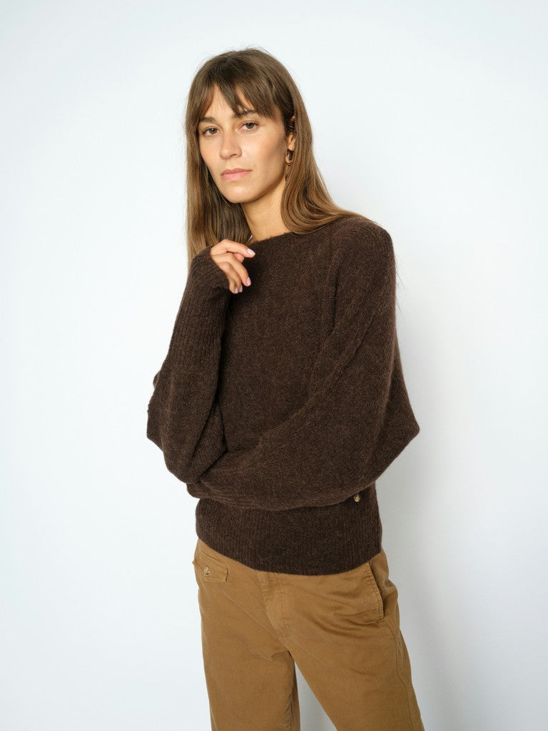Mos Mosh naisten neulepusero MMThora Boatneck Knit, tummanruskea