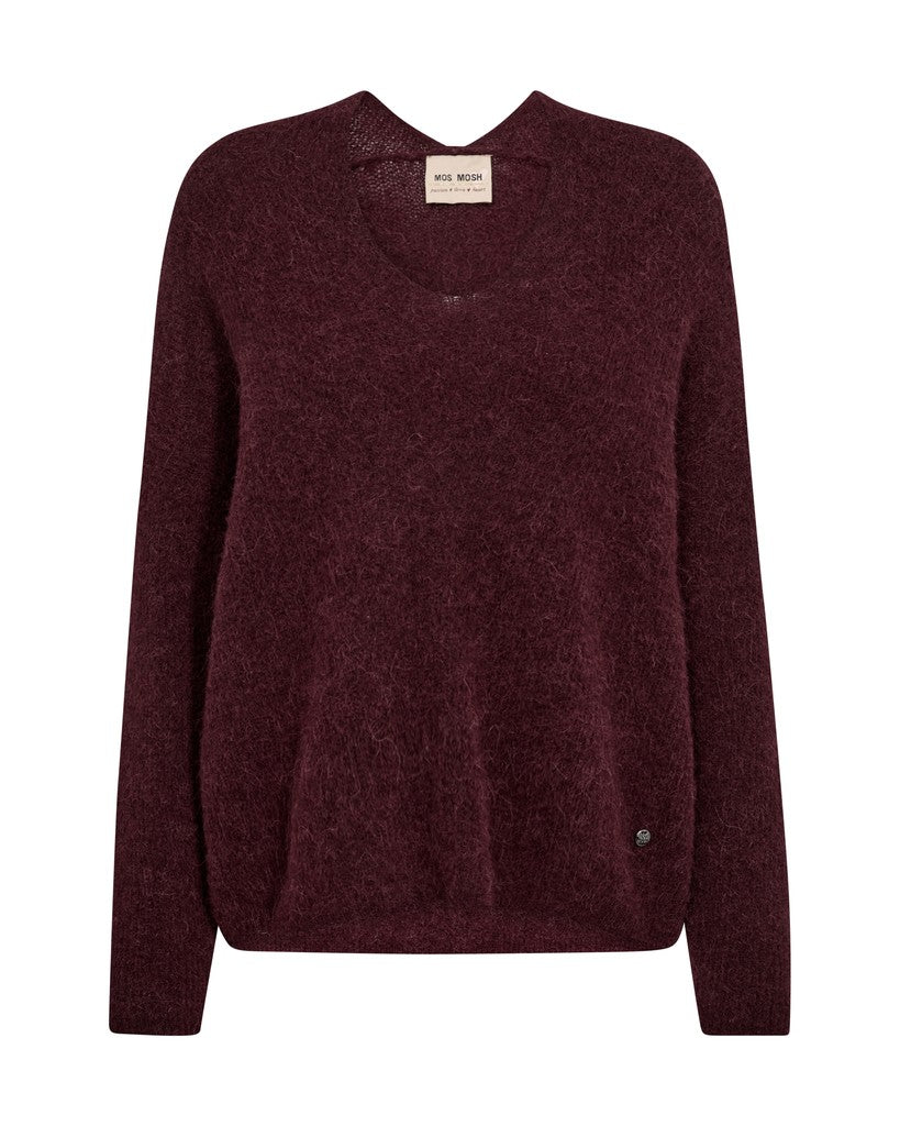 Mos Mosh naisten neulepusero Thora V-Neck Knit, luumunpunainen