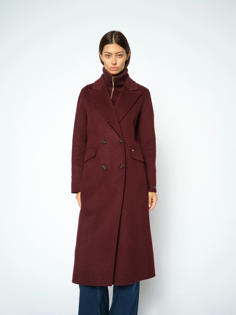 Mos Mosh naisten villakangastakki Alva Loisa Mock Neck Coat, viininpunainen