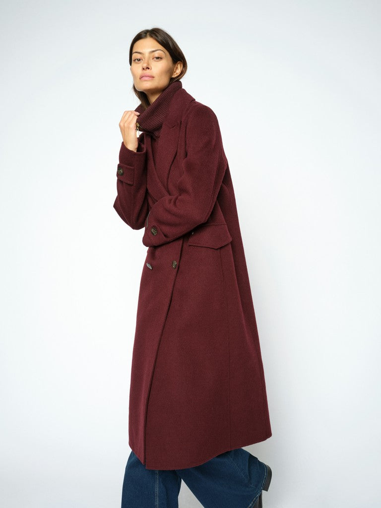 Mos Mosh naisten villakangastakki Alva Loisa Mock Neck Coat, viininpunainen
