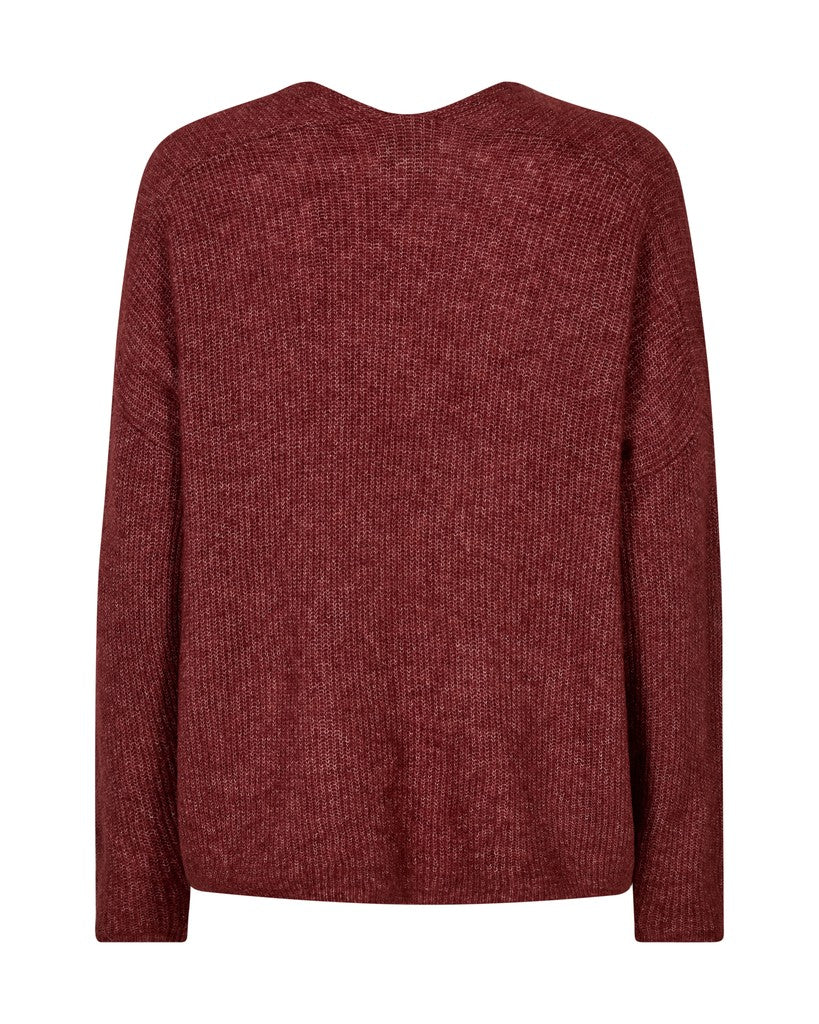 Mos Mosh naisten neulepusero Thora V-Neck Knit, Russet Brown